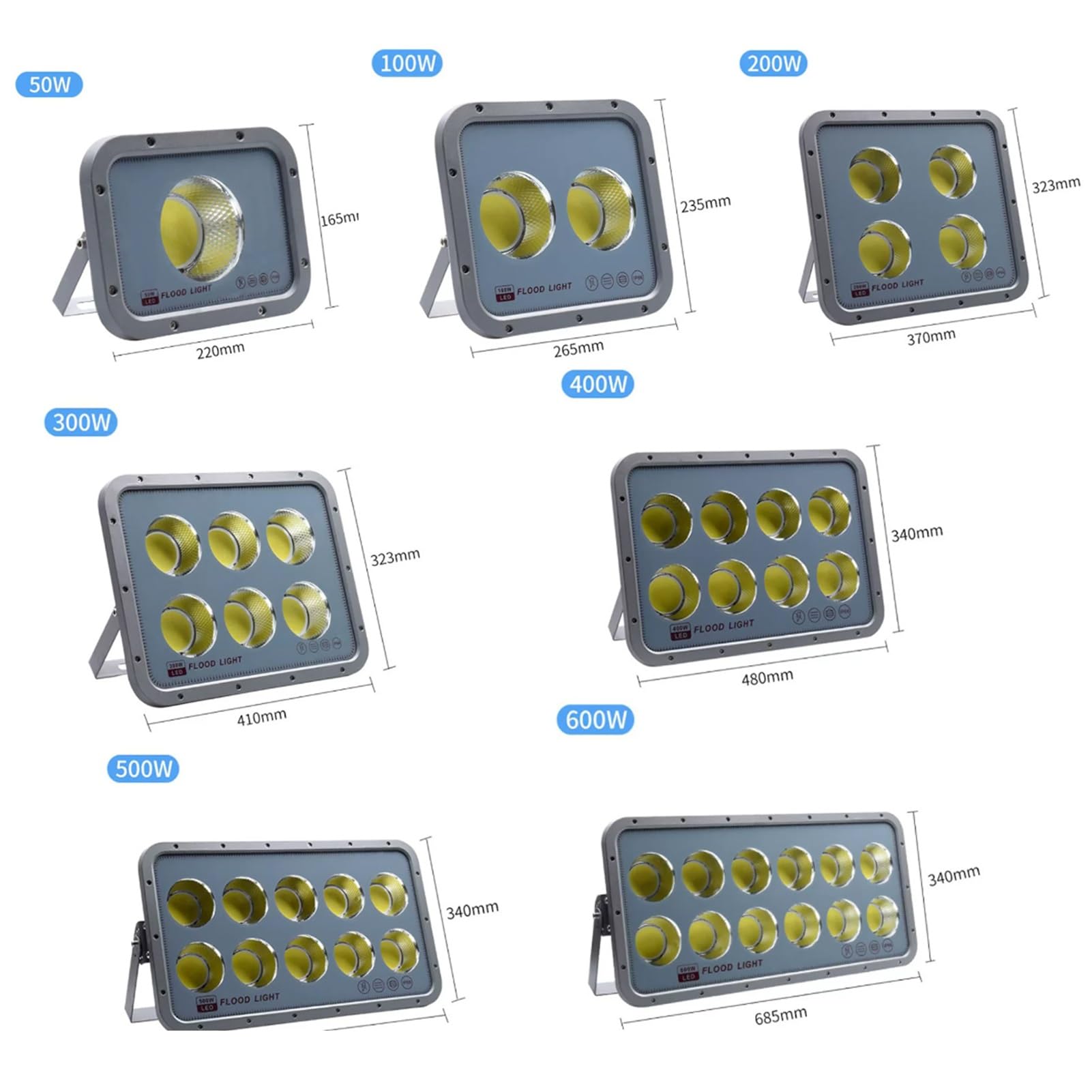 Reflektor obrotowy - reflektor LED, wodoodporne zewnętrzne reflektory o dużej mocy IP65, oświetlenie krajobrazu LED, do miejsc publicznych, boisk sportowych i placów budowy (białe, 100 W (165