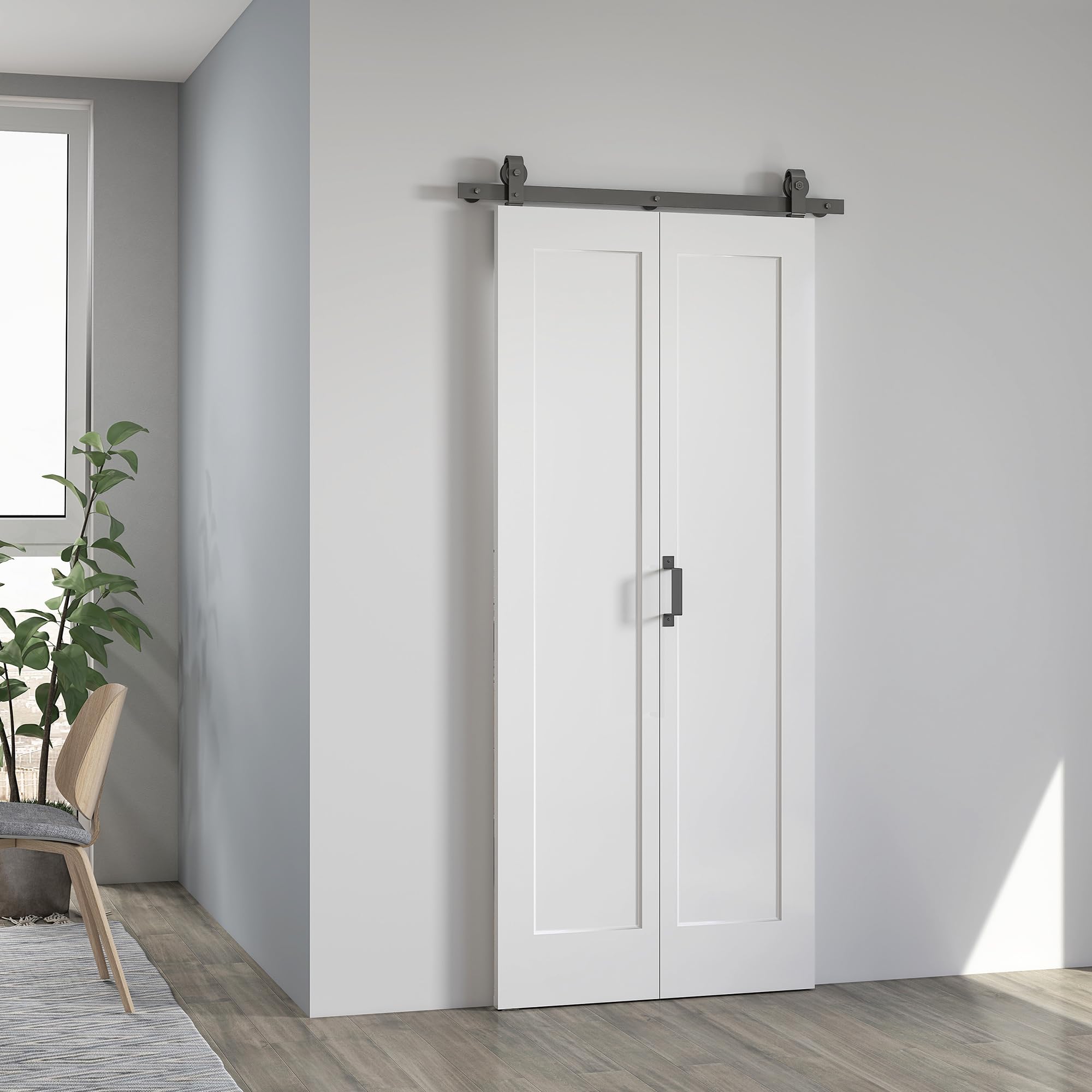 HOMCOM Porta Scorrevole a Libro 90x210 cm, Porta Pieghevole a Portafoglio con Maniglia e Superficie Verniciabile, Bianco