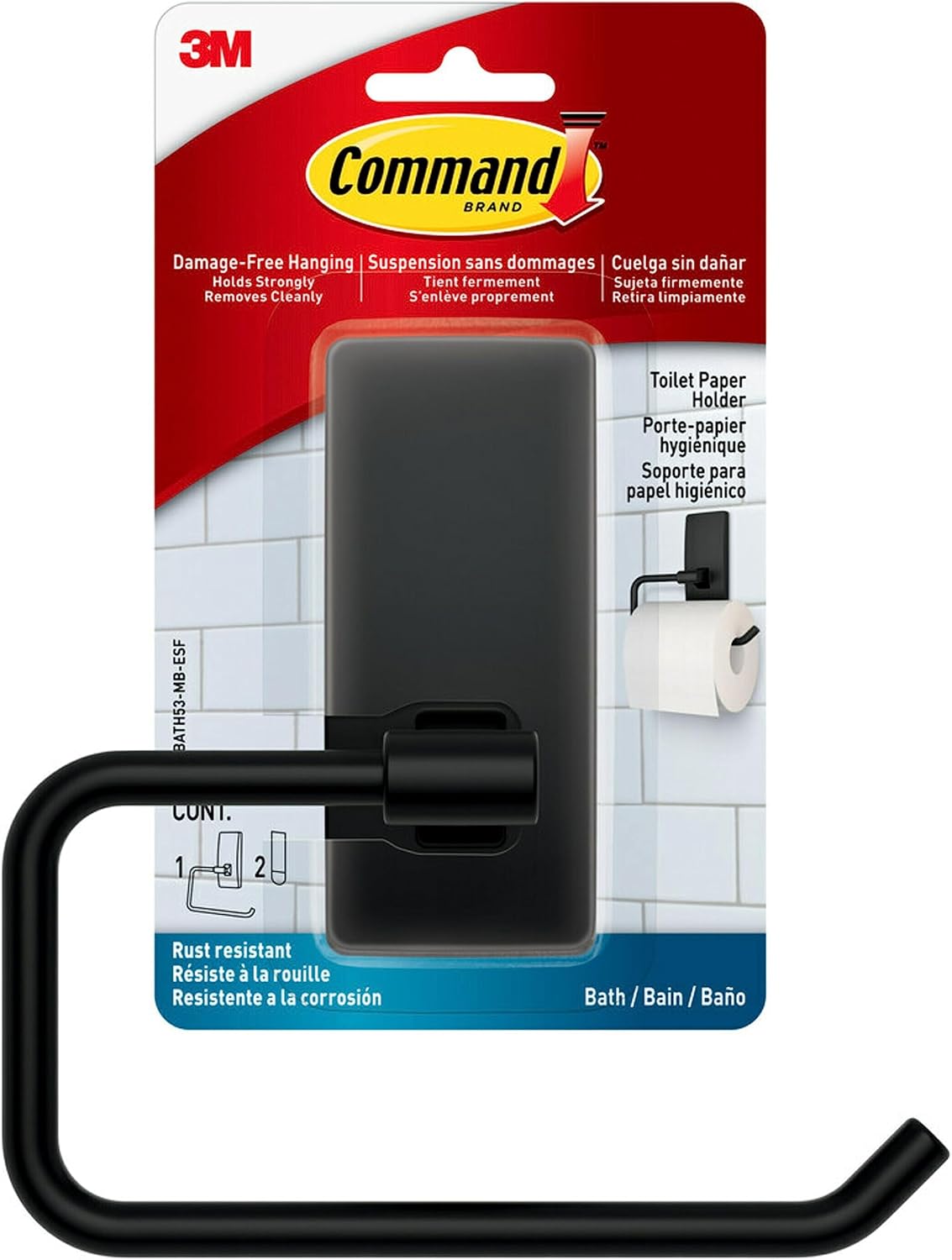 Command Toilet Paper Holder Matte Black with Water Resistant Command