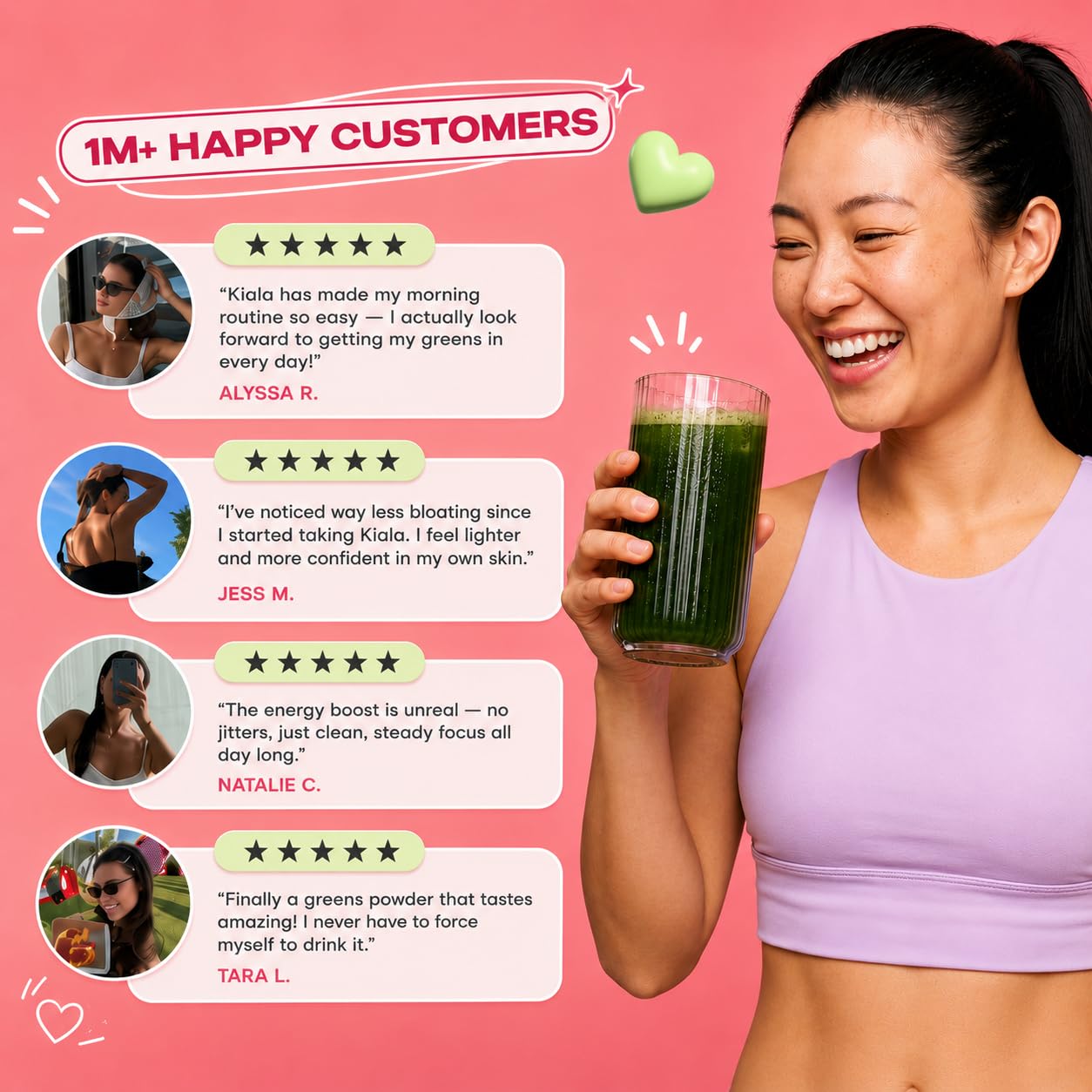 Kiala Nutrition Super Greens Powder with Spirulina & Chlorella for Digestion, Gut Health, Immunity, Adaptogens, Energy, Gluten Free, Vegan, Sugar Free, Watermelon Slush, 30 Servings — Amazon image 5