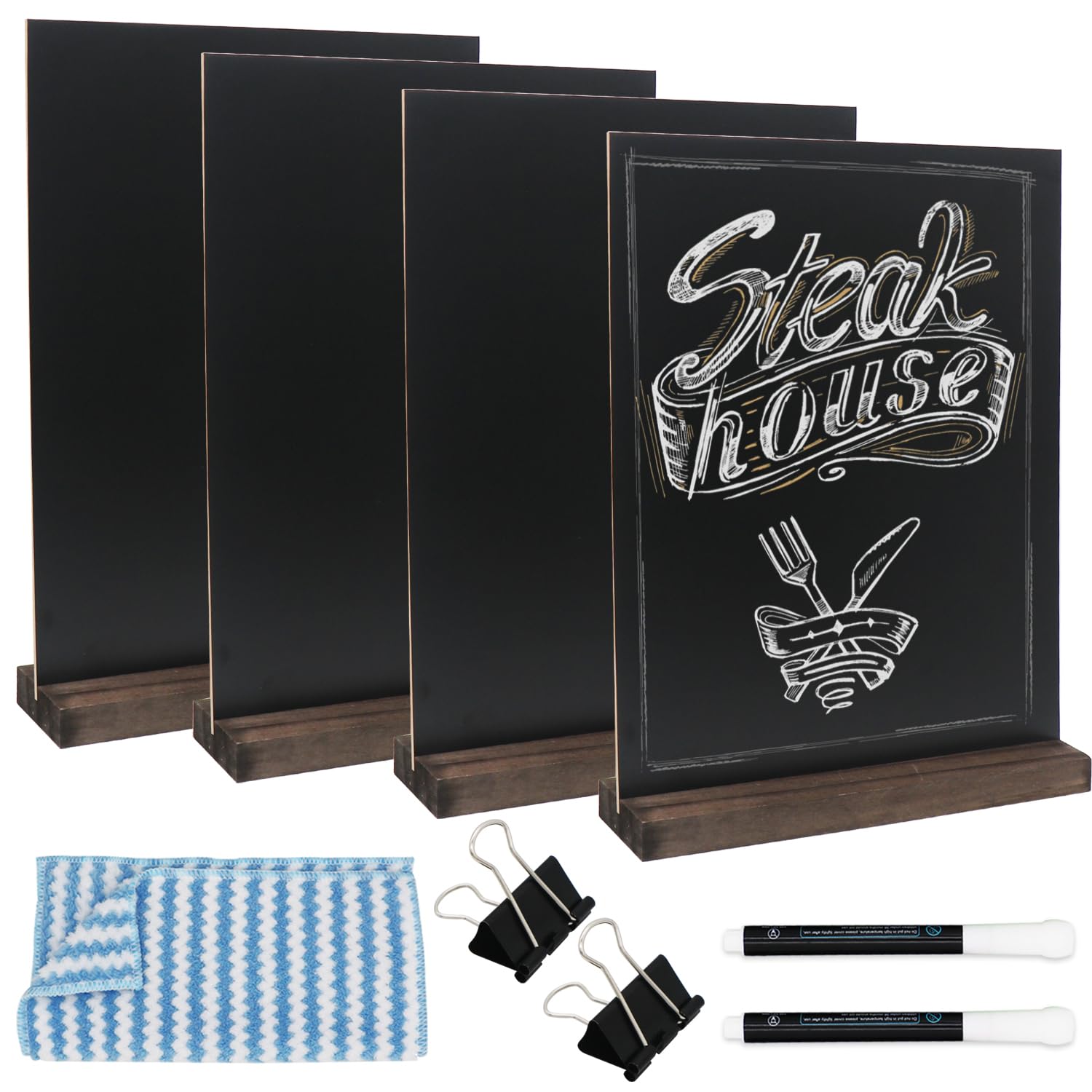 Tabletop Chalkboard Sign with Base Stand 4 Pack 8.5 x 11inch Double Side Standing Menu Boards Food Signs for Party Buffet Wedding Bar and Restaurant