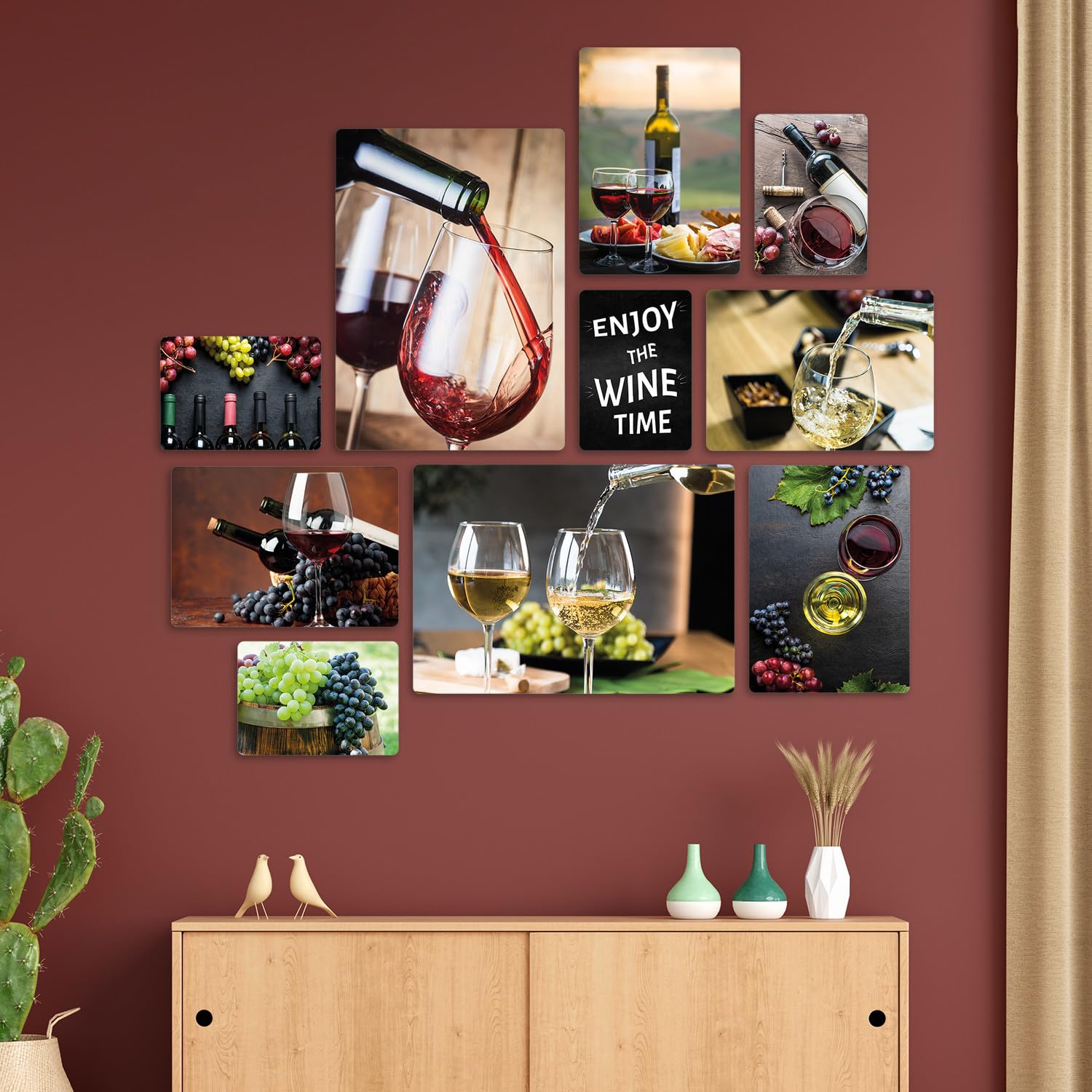 Giallobus - Ensemble de 10 peintures Multi-Panneaux - Two Wine - Bois MDF - | 2 x 42x29,7cm | 4 x 29,7x21cm | 4 x 21x14,85cm | - Prêt à accrocher - Tableaux d'intérieur Modernes