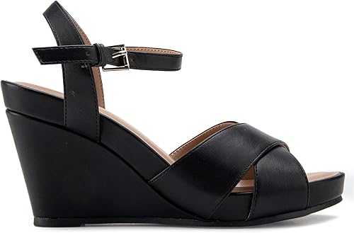 Miniatura 6 de Aerosoles PASTEL Sandalia de Cuña, PU Negra, 6W, Combo Negro