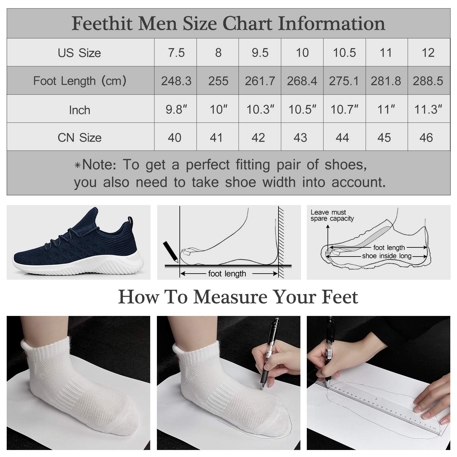 Feethit Chaussures de marche à enfiler légères et respirantes pour homme, bleu, 44.5 EU