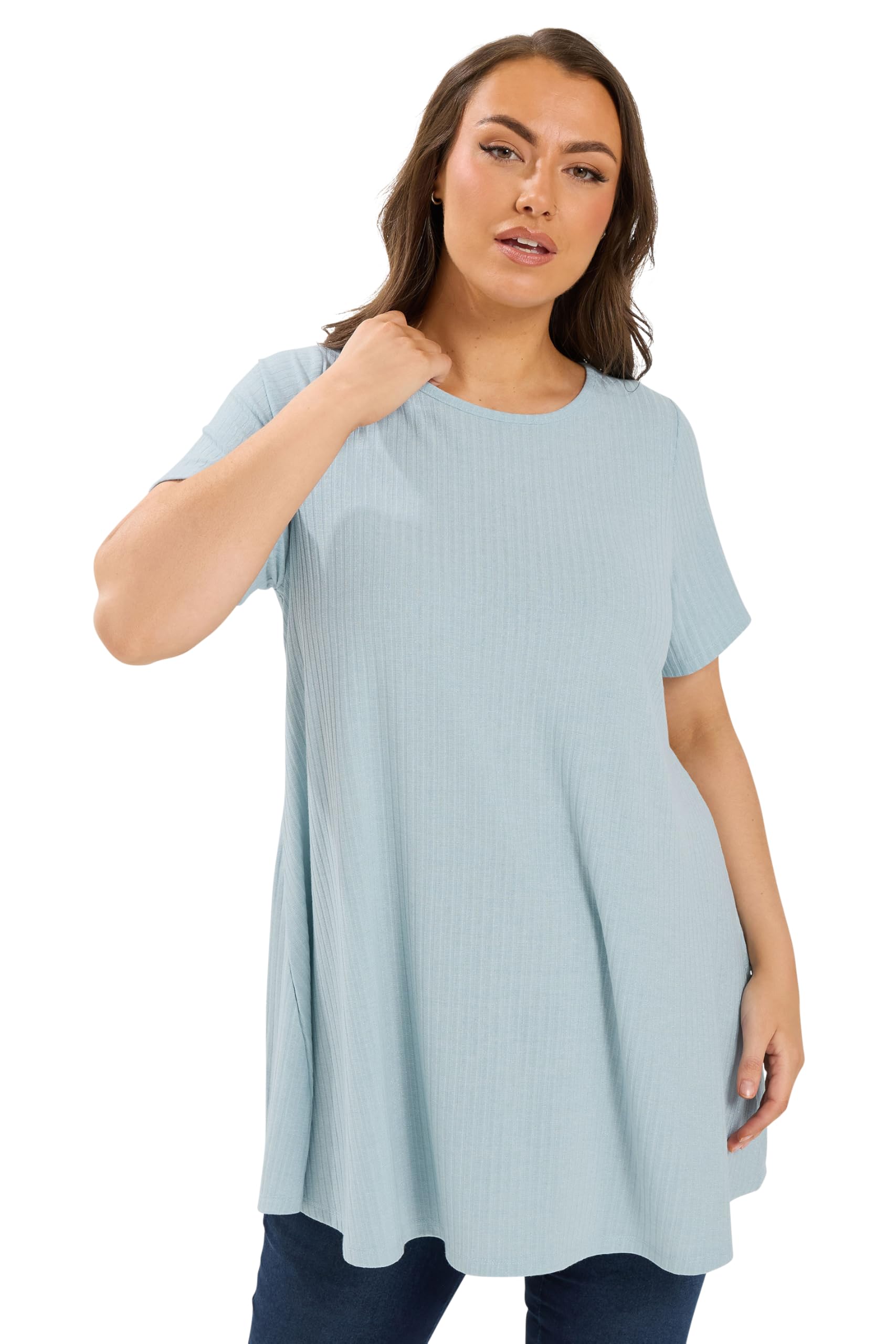 Yours Women's Light Blue Shimmer Swing T-Shirt In | Size: 18