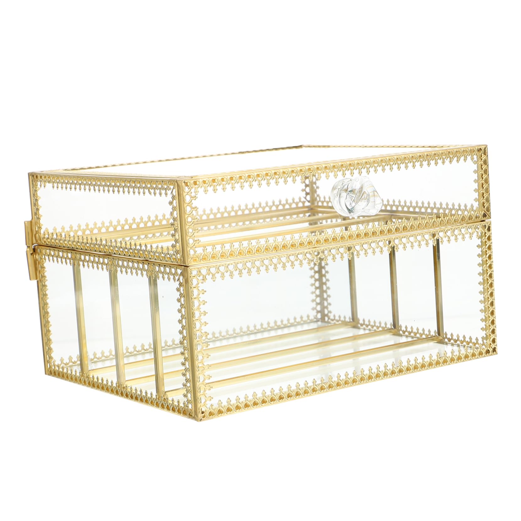 Boîte de Rangement Cosmétique Couvercle Verre Alliage