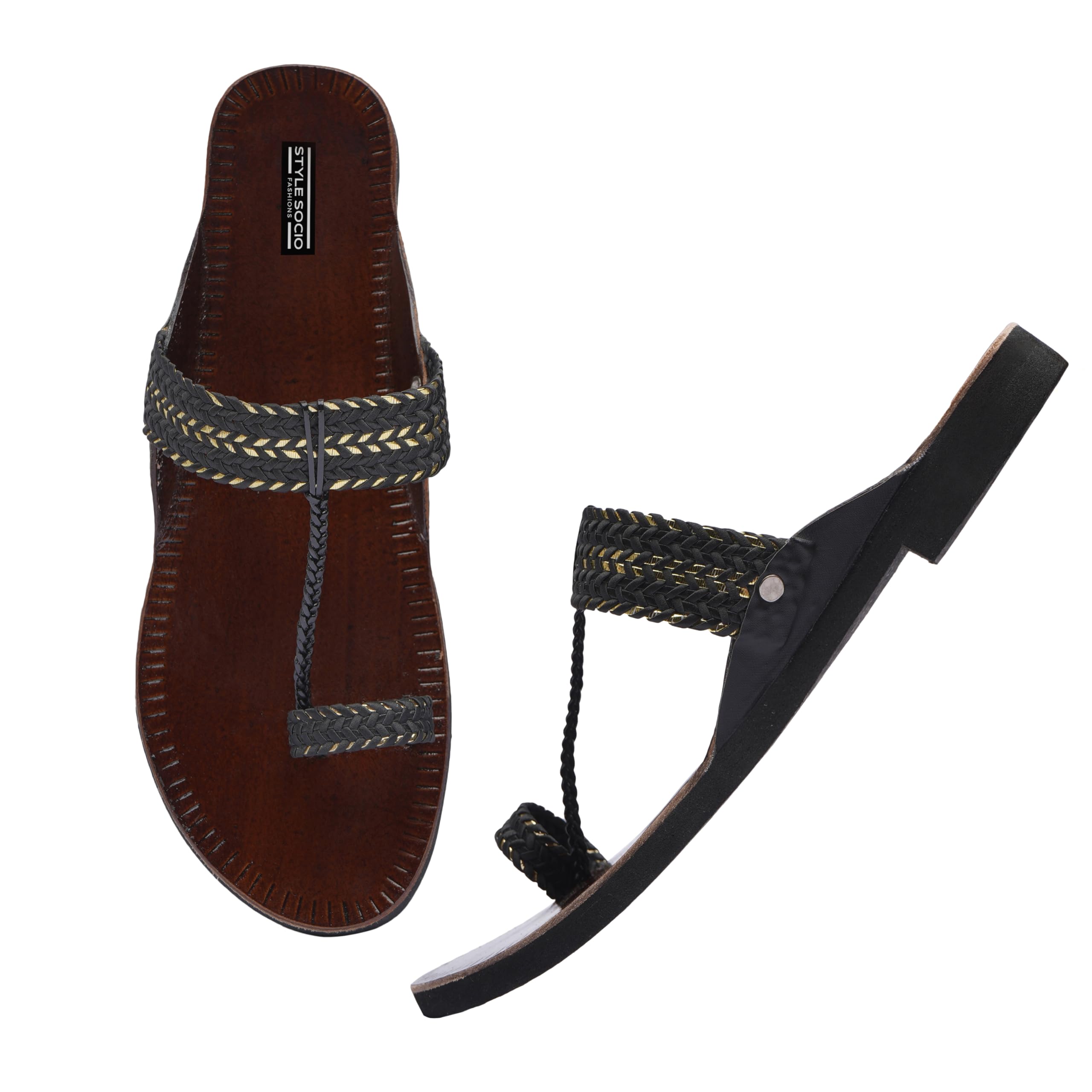 STYLE SOCIO FASHIONS Kolhapuri Flats for Women, Black One Toe Strap Leather, Comfortable Ethnic Footwear (5) (B0CZLFR8Y4) Amazon Price History, Amazon Price Tracker