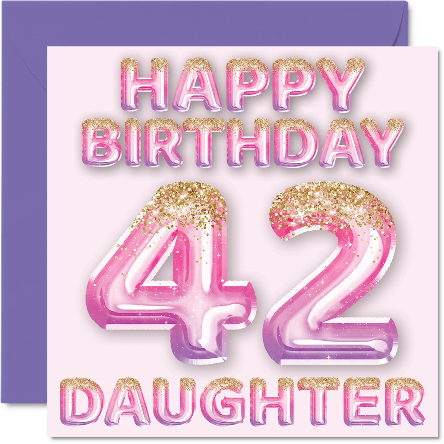 42nd Birthday Card for Daughter, Pink & Purple Glitter Balloons