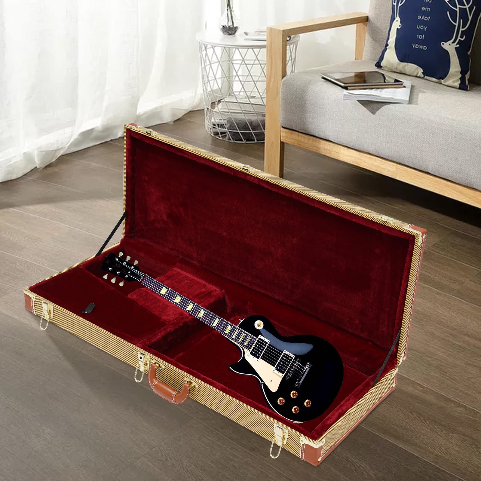 Étui élégant pour guitare électrique, portable, rectangulaire, rigide, avec clé, étanche, avec sangle et poignée, pour guitare électrique, 105 x 36 x 11 cm, jaune, jaune, 105*36*11cm, Moderne