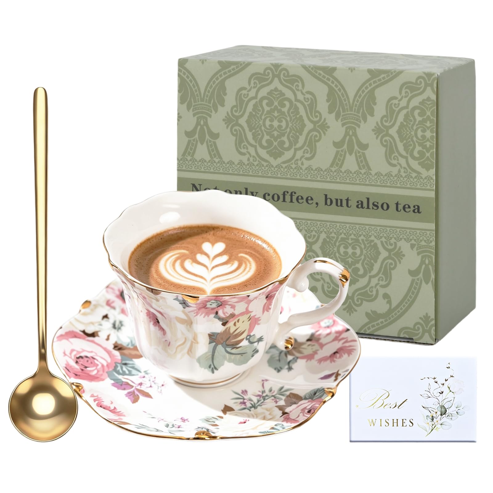 TMZDCJK Flower Tea Coffee Cup with Saucer and Spoon in Gift Box