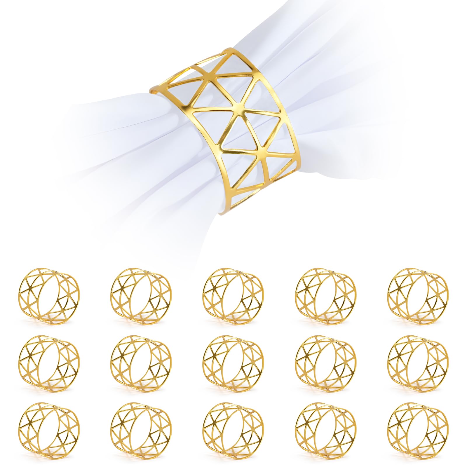 15 Piezas Servilletero de Mesa Dorado, Metal Anillo de Servilleta Diseño Hueco, Servilleteros Individuales para Boda, Fiesta, Navidad, Cena Familiar, Aniversario, Cumpleaños, Decoración de Mesas