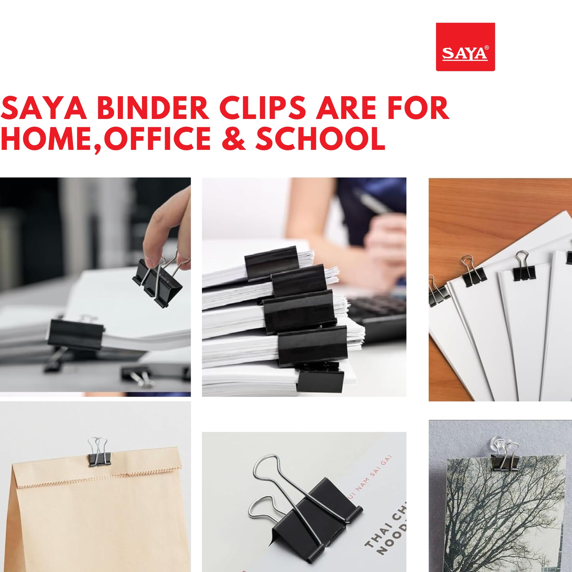 SAYA Binder-Clips - 36 Stück (3 Boxen) Rostbeständiges, langlebiges Metall, dichter Federgriff, Bogenecken-Design, wiederverwendbare Büroklammern für Büro, Zuhause, Schule, schwarzes Büroklammer-Set