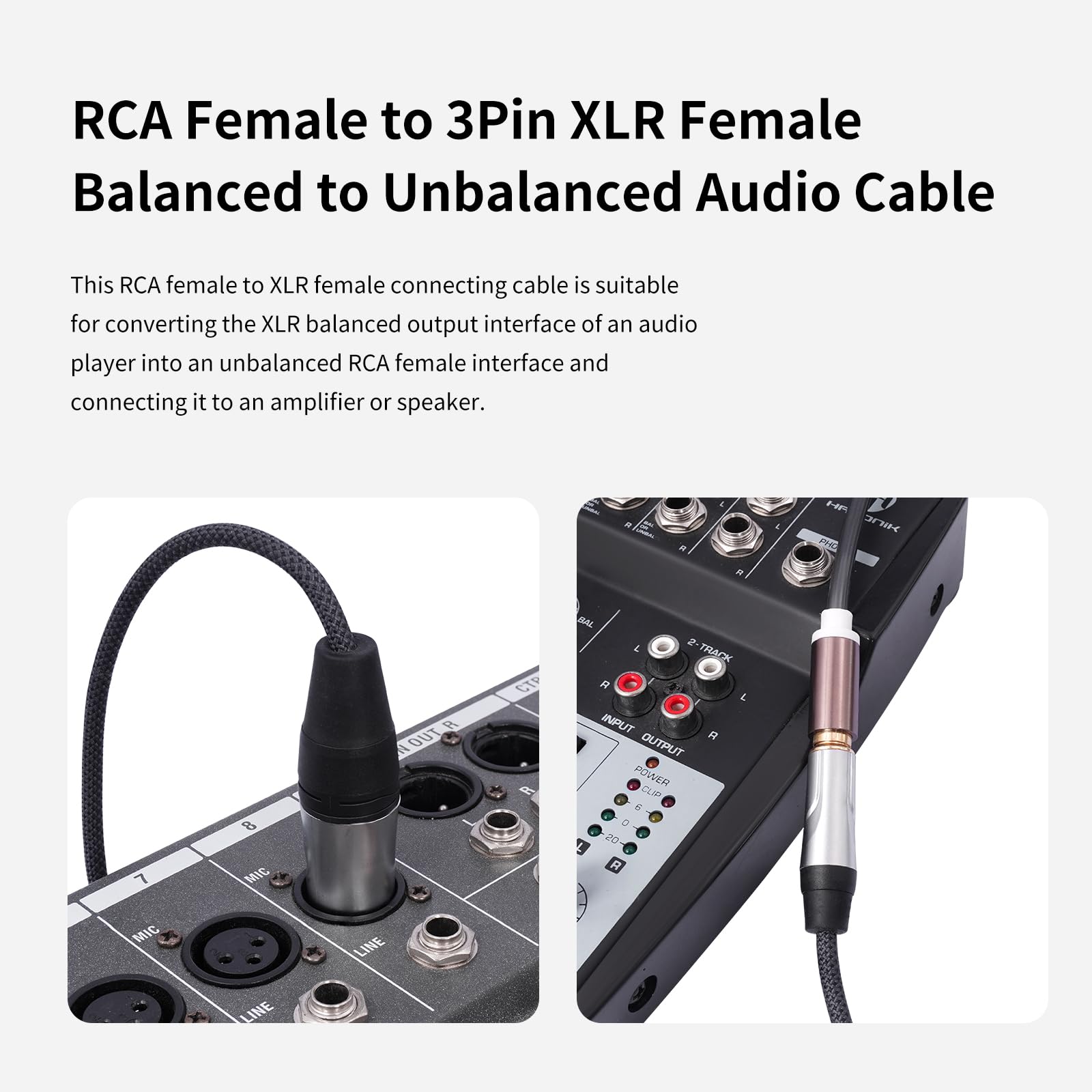 2 sztuki, kabel RCA żeński na 3-pinowy XLR żeński zbalansowany do niezrównoważonego kabla audio; zbalansowany kabel XLR Famle do niezrównoważonego żeńskiego kabla RCA do wzmacniacza mocy,
