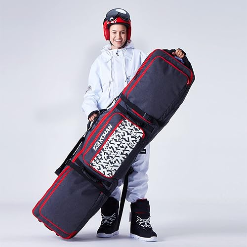 XCMAN Bolsa de snowboard con ruedas, longitud ajustable, extra largaanchaprofunda, impermeable, con varillas de protección 140L