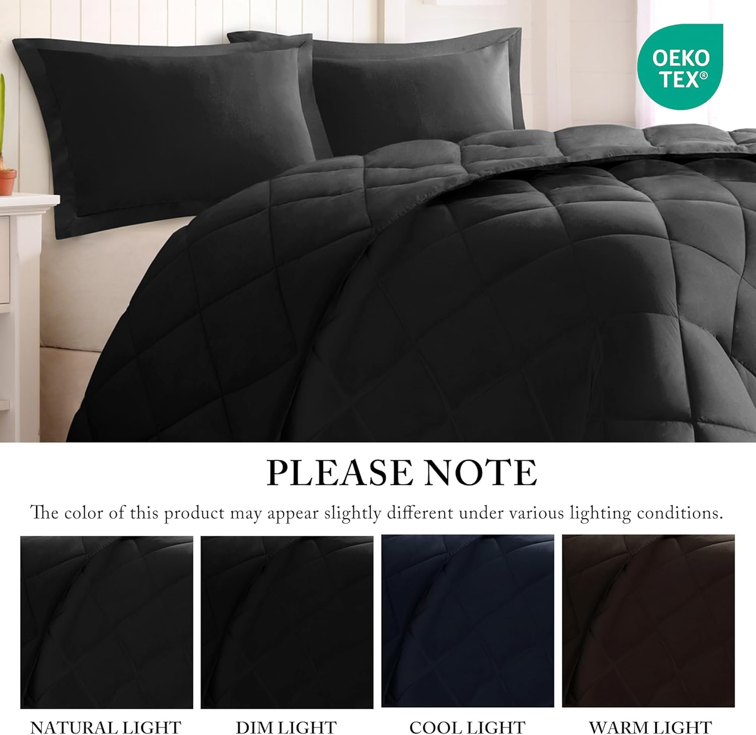 Madison Park Essentials Larkspur All Season Reversible Two Sides Down Alternative Comforter Set 3M Stain Release Comforters, Full/Queen, Black/Black
