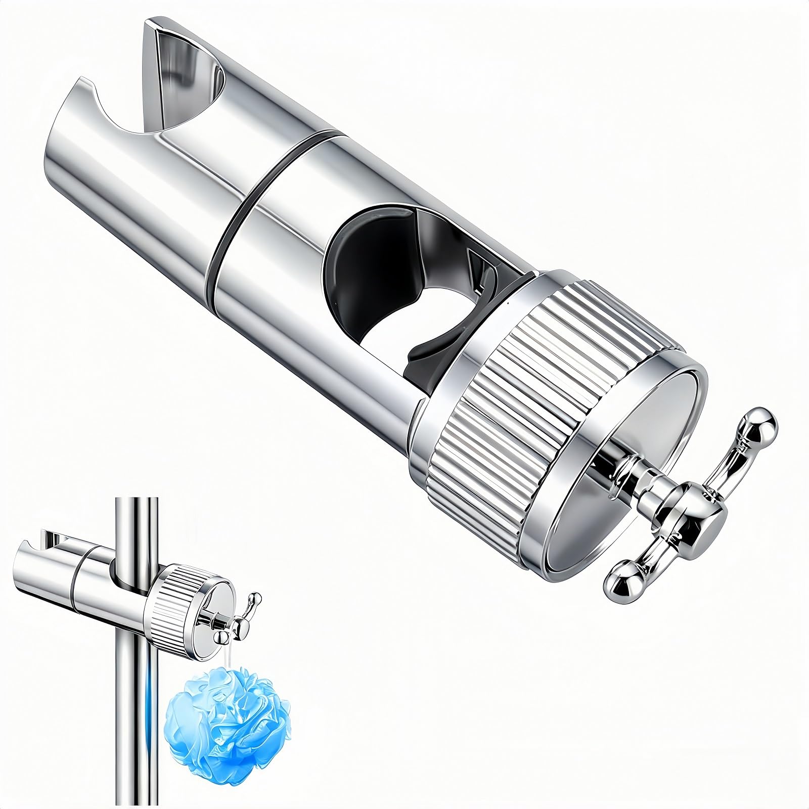 Tuotde Polished Chrome Shower Head Holder, 18-25Mm Adjustable Shower Holder Bracket, Shower Head Holder Replacement With 2 Hooks For 19-22Mm Shower Heads, Universal Shower Head Accessories
