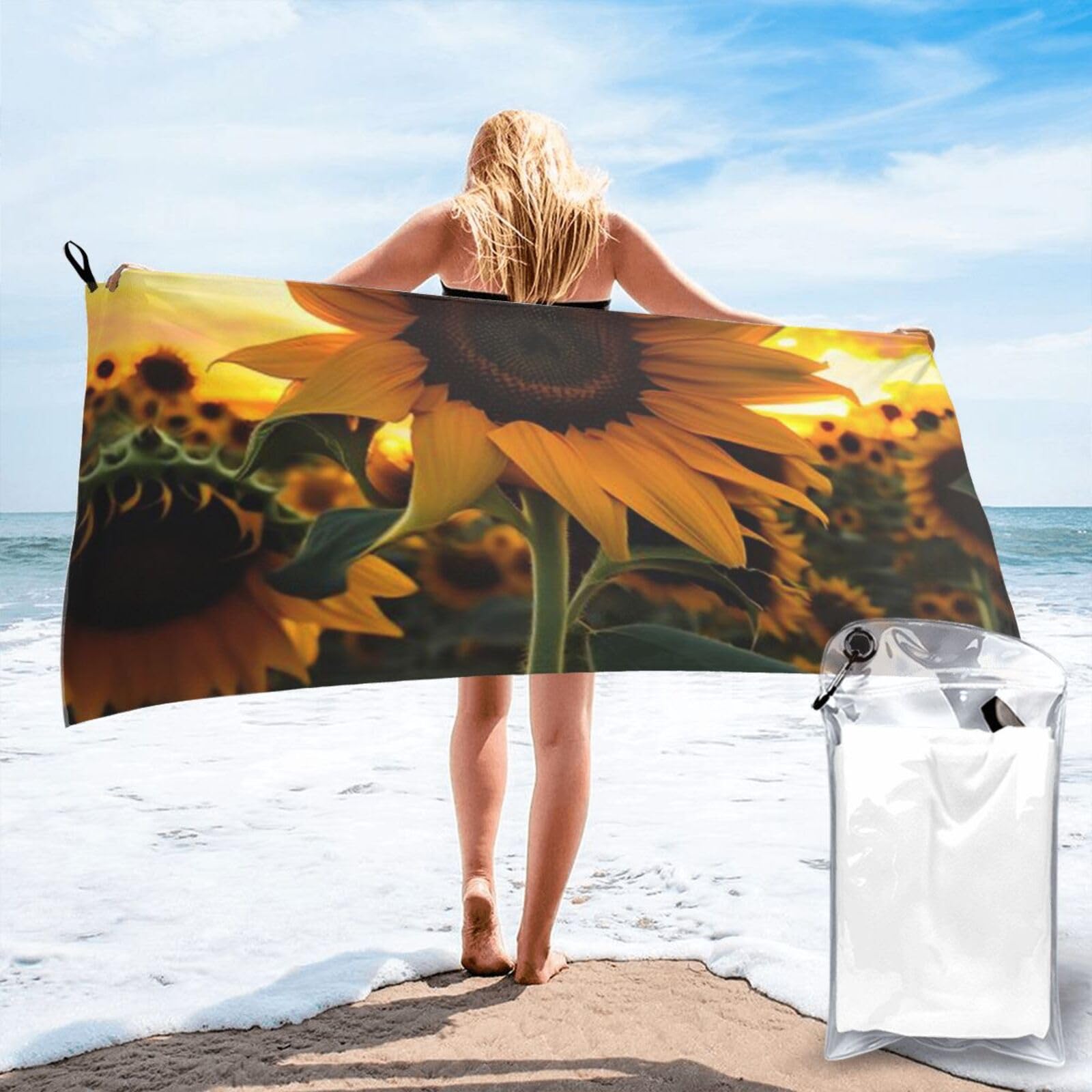 DWVTSLH Microfiber Sand Free Beach Towel 27.5"x55", Quick Dry Absorbent Travel Towel Large Camping Blanket, Farm Sunflower Bath Towels Lightweight Pool Swim Towels for Vacation Essentials