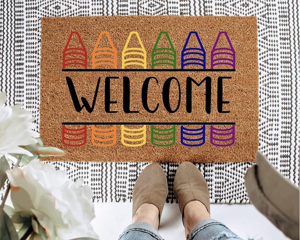 DAJISX Back to School Doormat Classroom Decor Custom Teacher Appreciation Gift Classroom Welcome Mat Personalized Gift Kindergarten Crayons Floor