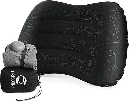 Miniatura 7 de Crisonky Almohada inflable para acampar - Almohadas de viaje para mochileros y avión, apoyo lumbar 2.0 almohadas inflables, ultraligeras