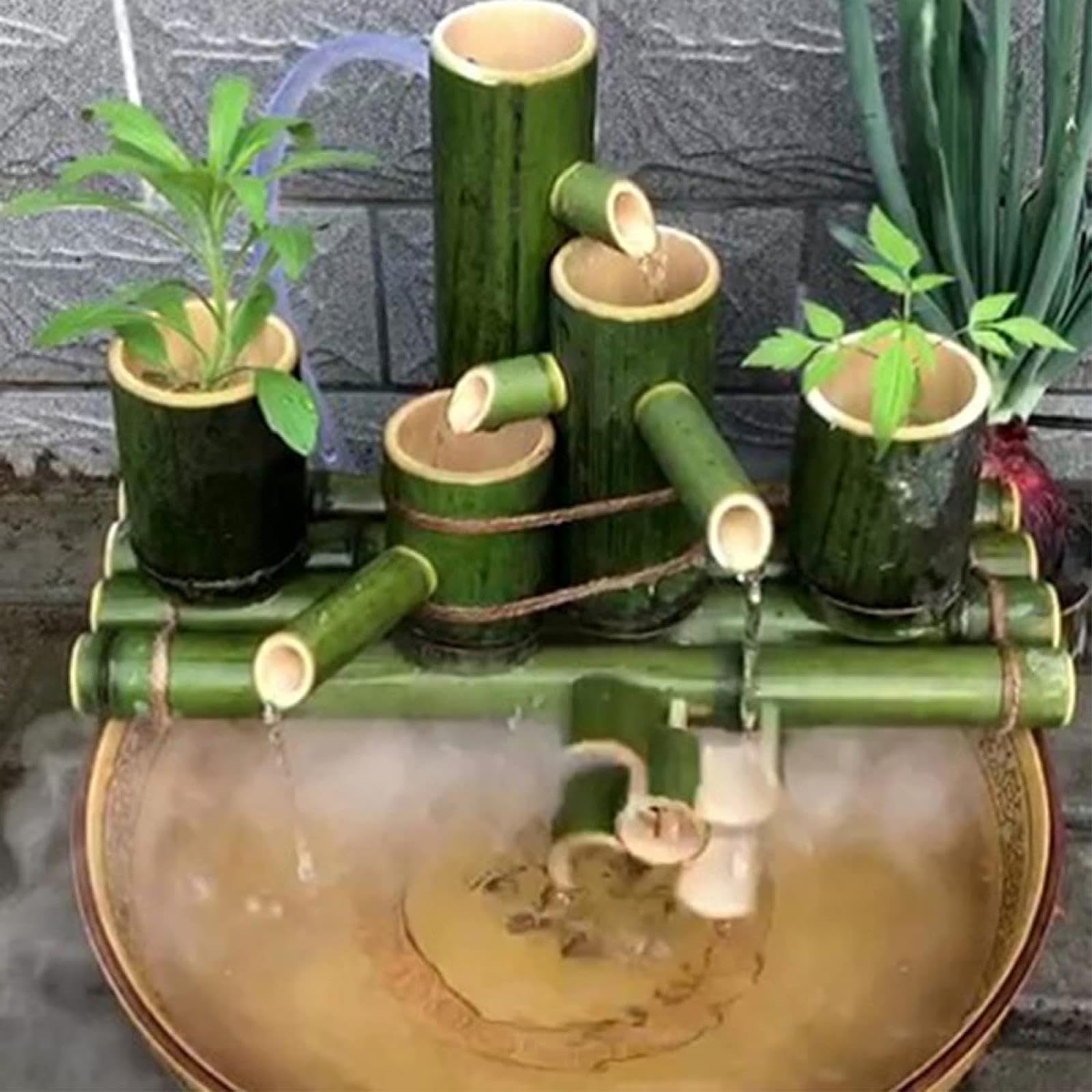 Kit Pompa Solare per Fontana, Fontana in bambù, Fontana in bambù per Giardino Zen, Fontana per Esterni e Interni in Stile Feng Shui, per Patio, Cortile e laghetto.