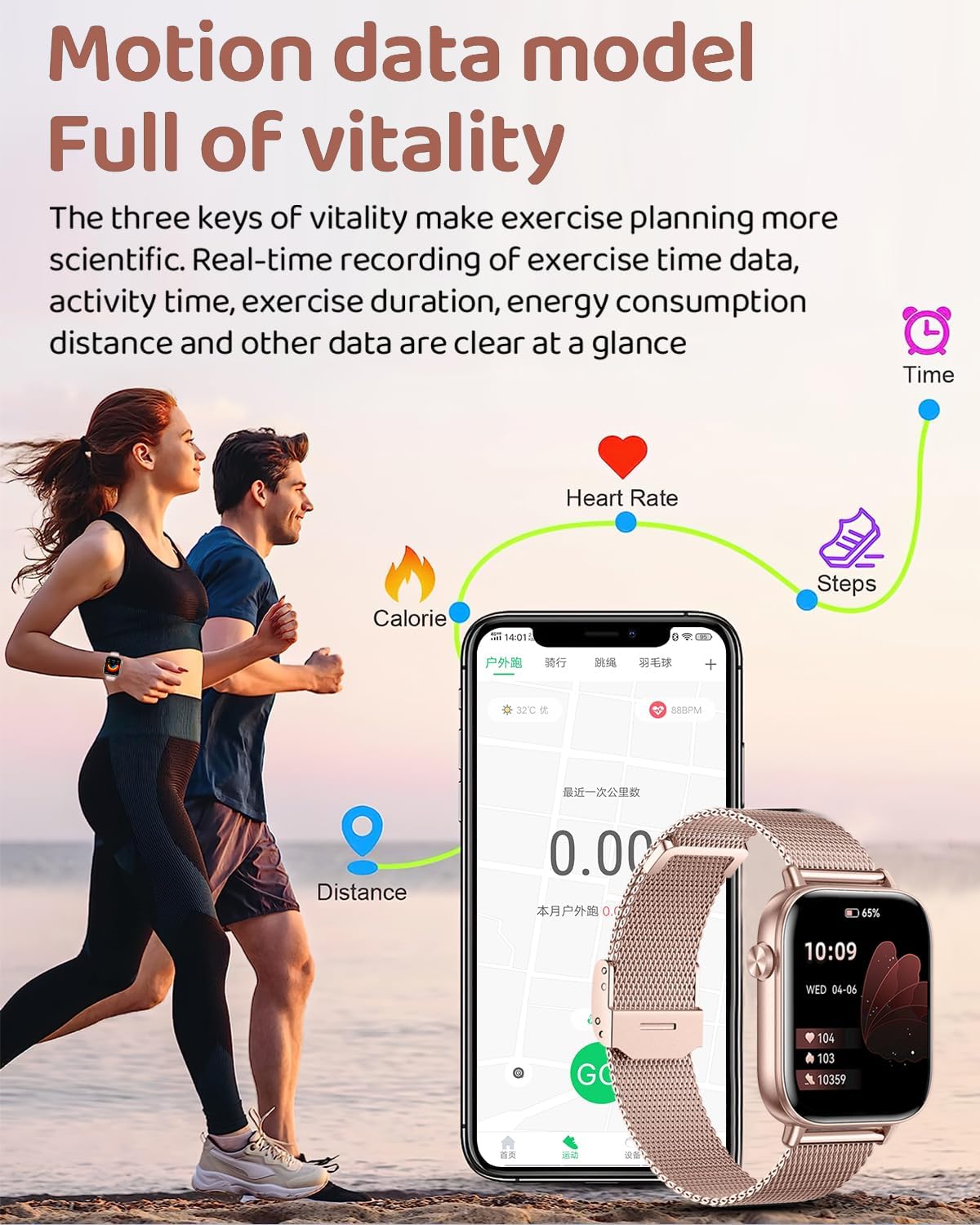 Smart Watch for Women, 1.85"HD Fitness Tracker (Answer/Make Call/Messages), 130+ Sport Modes with 24/7 Heart Rate/Sleep Monitor/Pedometer, IP68 Waterproof, Smartwatche for Android&iOS (Rose Gold)