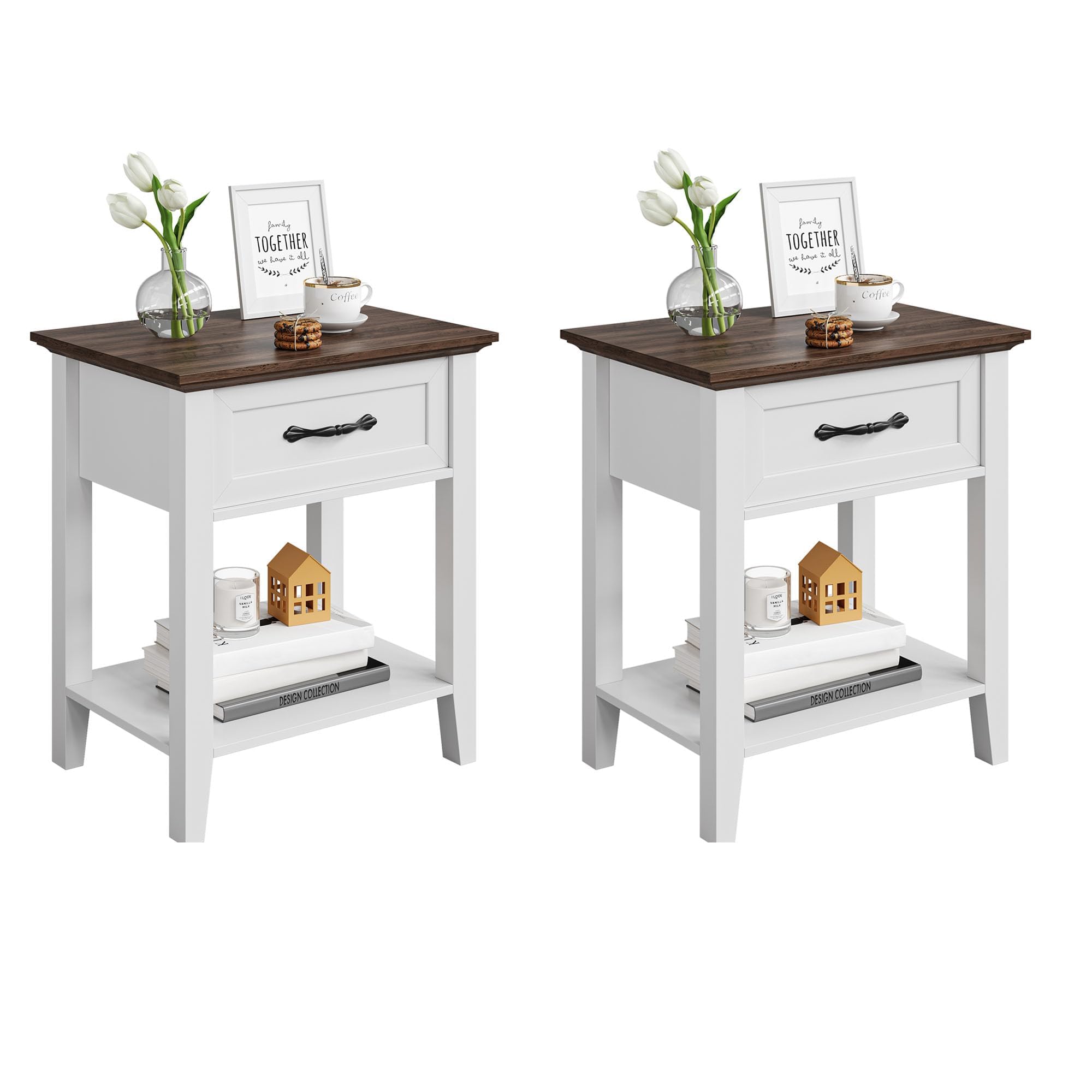 Table de nuit Zstar lot de 2 au style artisanal et design bicolore chic