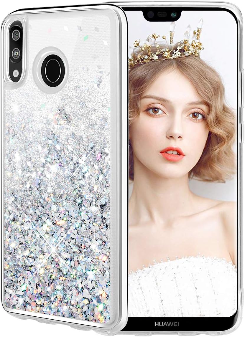 WLOOO Phone Case for Huawei P20 Lite, p20 lite case, huawei p20 lite cover, p20 lite phone case, Glitter Liquid Quicksand Slim Girls Flowing Soft TPU Bumper Silicone Cover -Silver