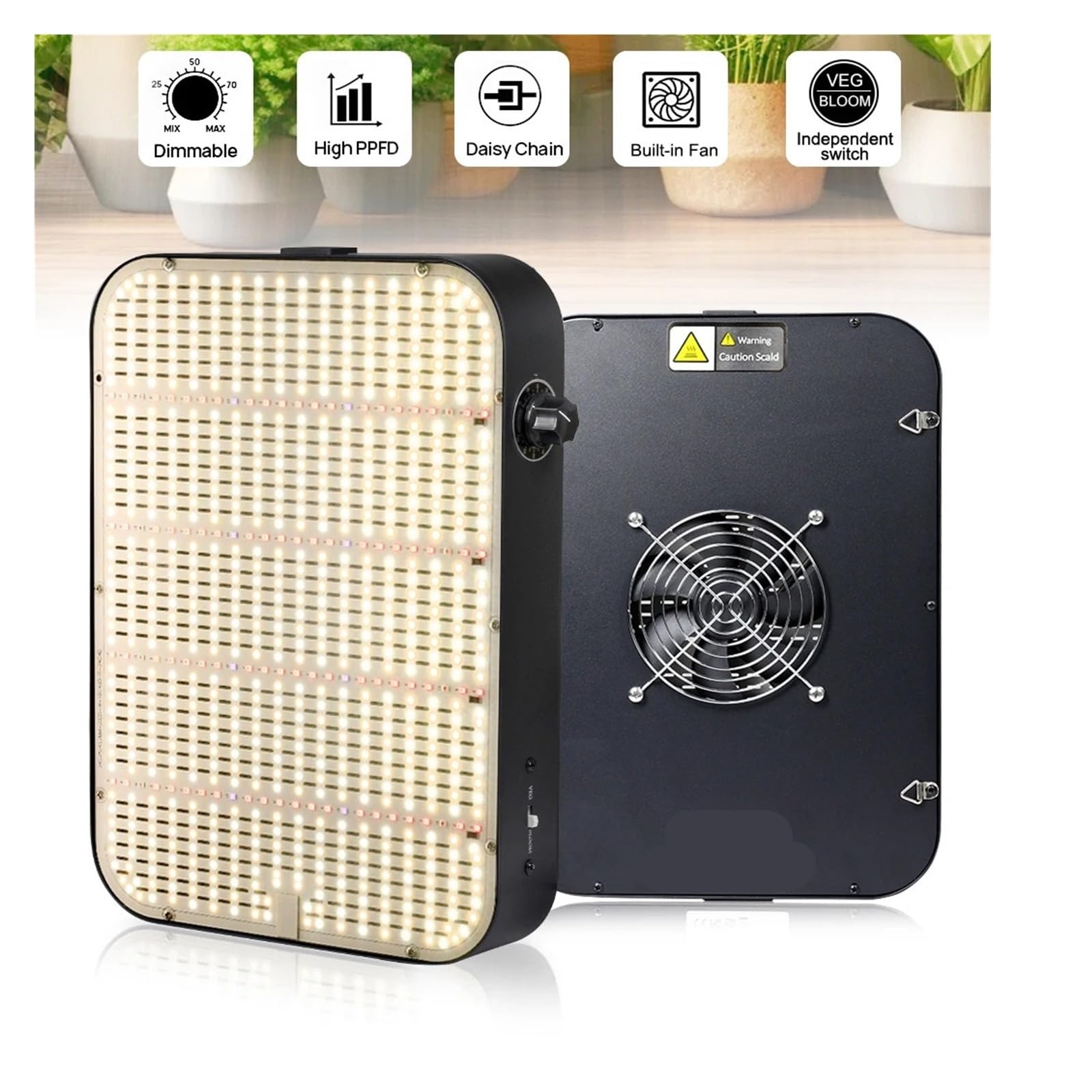 Lampada da coltivazione a LED for piante con ventola di raffreddamento a luminosità regolabile. Luce for serra giardino,Raffreddamento silenzioso(100W)