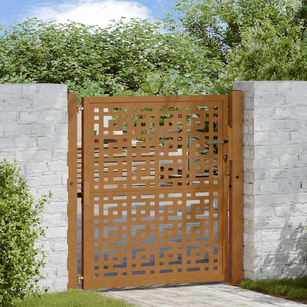 vidaXL Porte de Jardin Acier résistant aux intempéries Design croisé, Porte de clôture, Porte extérieure, Porte en métal, Porte de sécurité