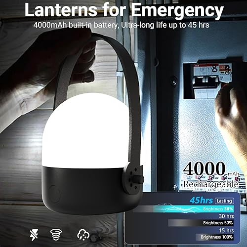 Miniatura 4 de Linterna de campamento recargable ultrabrillante y 4000 mAh de larga duración Linterna LED portátil impermeable de 3 vías regulable para cortes de