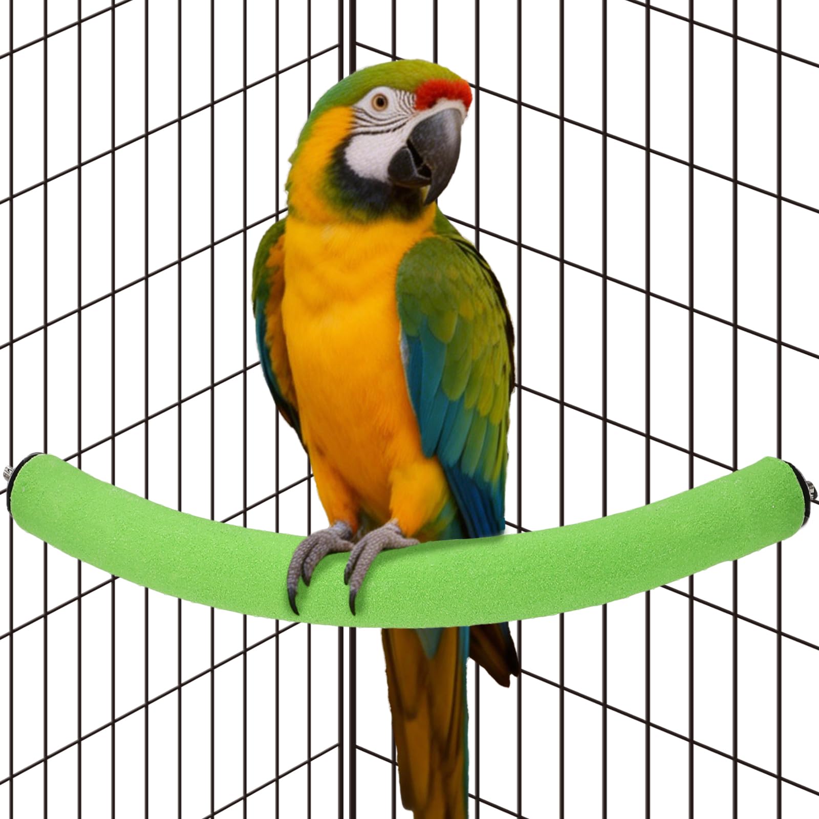 Rypet 90-Degree Parrot Perch for Cage Corner, Quartz Bird Perch (Green XL)
