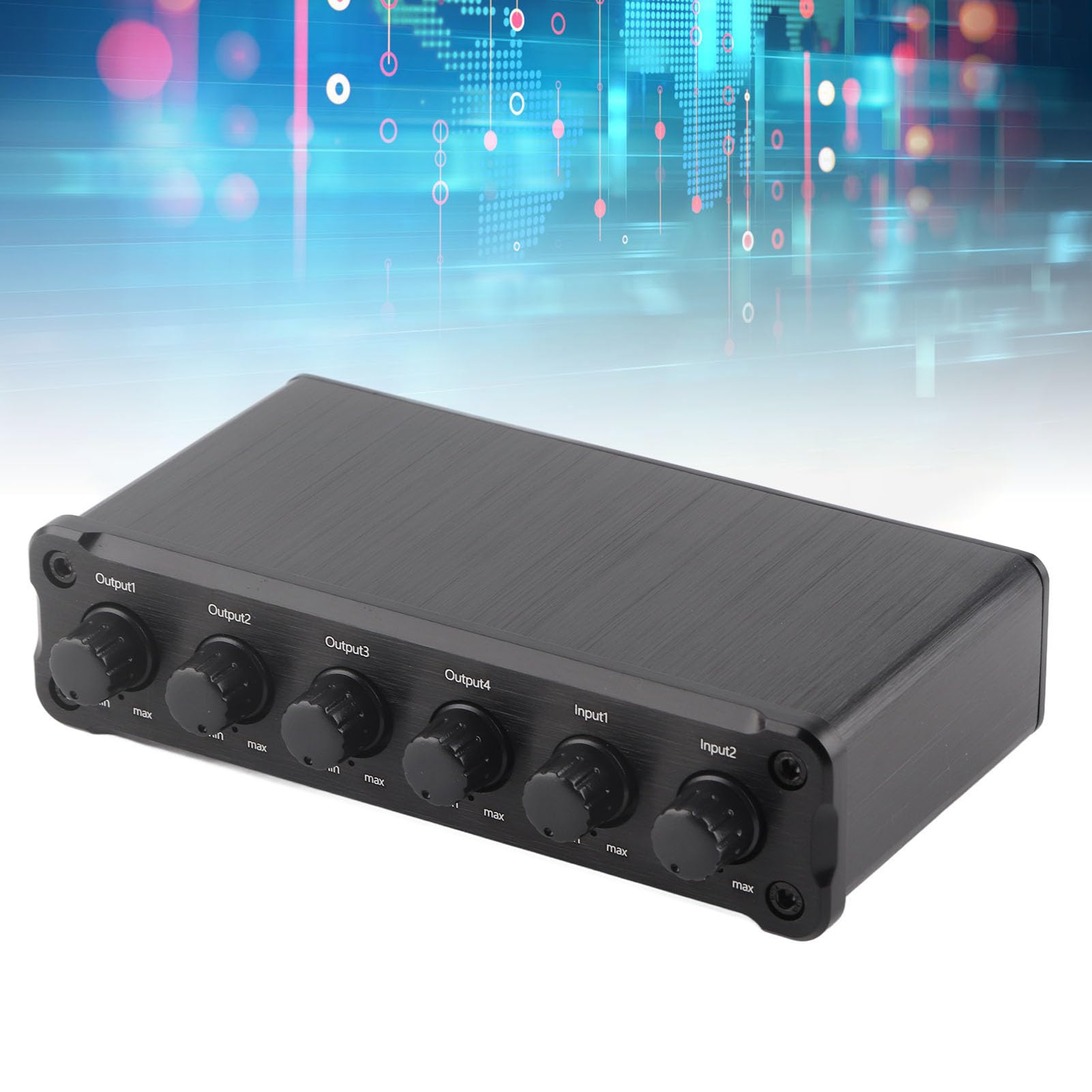 Selektor Głośników Stereo 2 na 4 Wyjścia z regulacją Głośności, Przełącznik Audio RCA, Zbalansowany Konwerter Audio, Skrzynka Rozdzielcza Selektora Audio dla (wtyczka UE)
