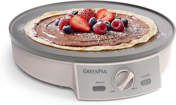 GreenPan Advanced 12 Crepe Maker, Ceramic Nonstick PFAS-Free Coating, Adjustable Temperature Control, 400F Heating, Batter Spreader & Crepe Turner Included, Clay