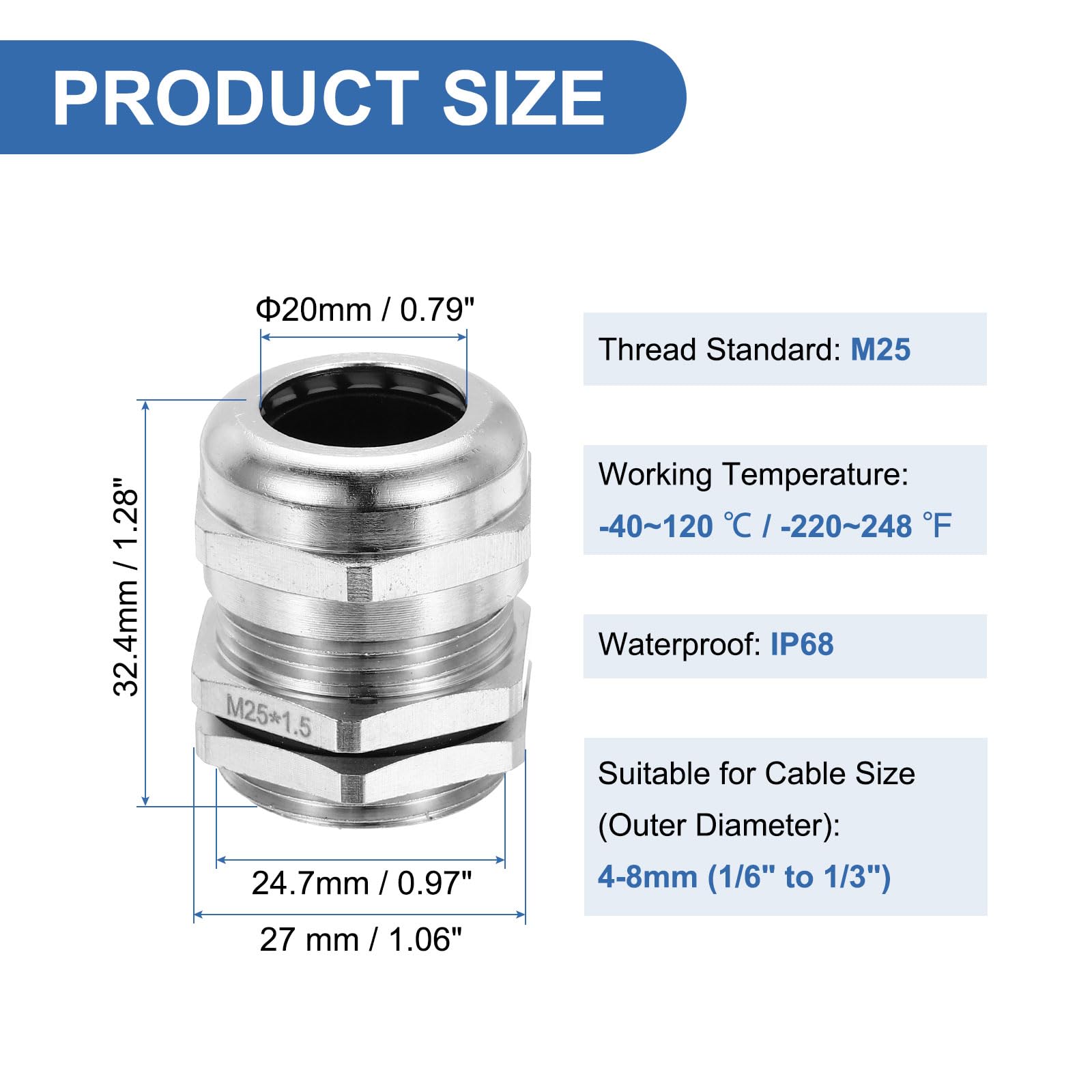 PATIKIL Waterproof Electrical Cable Glands - Image 2