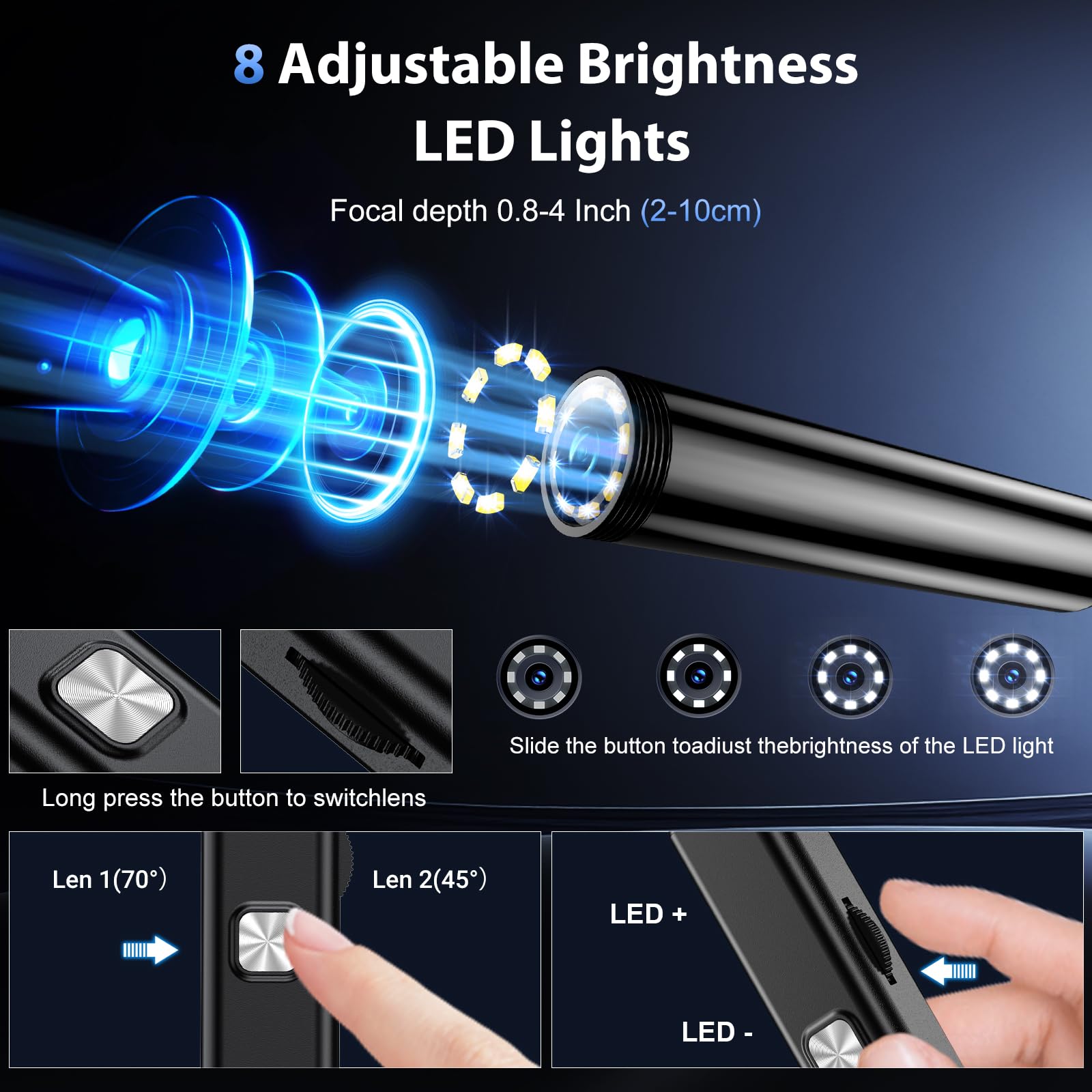 BAZO Endoscope Camera with Light –1920P HD Borescope with 8 Adjustable LEDs — Amazon image 4