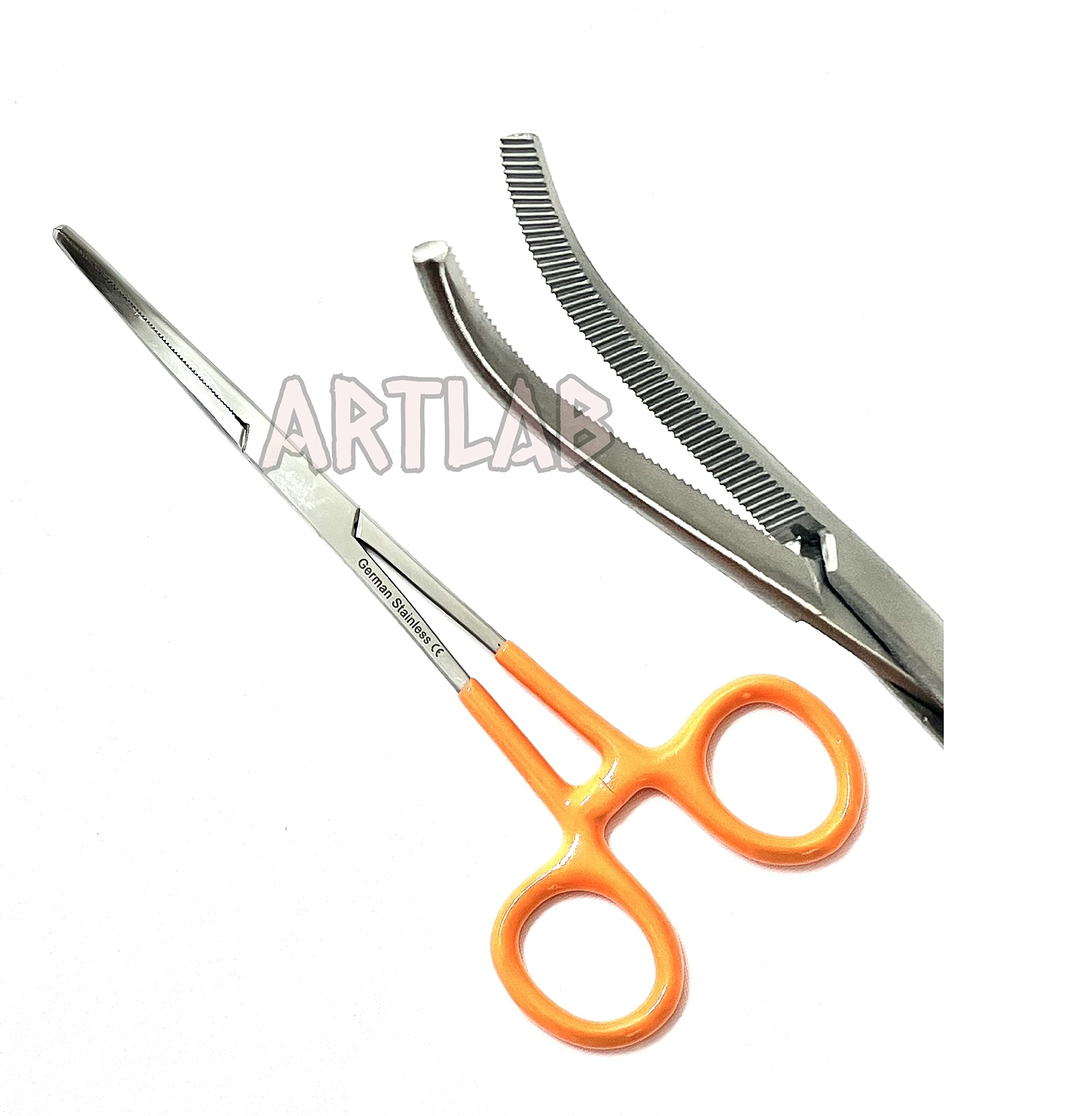 German Vinyl Grip Locking Straight & Curved Hemostat -Hemostat Forceps- Stainless Steel Locking Tweezer Clamps - Ideal Hemostats for Nurses, Fishing Forceps, Crafts and Hobby (Orange CVD 6.25