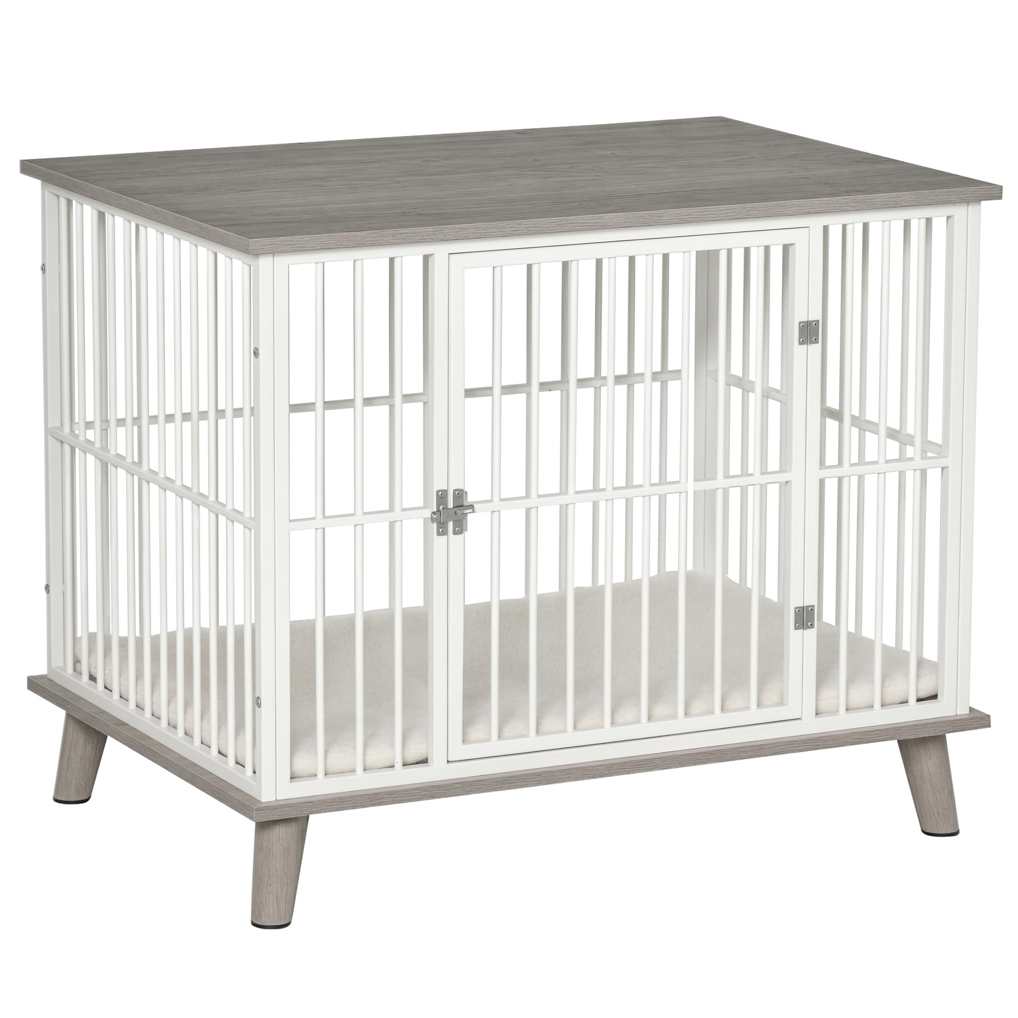 PawHut Hundekäfig Möbel mit Tür Kissen Stahl Hundebox für Zuhause Indoor Hundehütte für mittelgroße Hunde unter 15 kg Hundehaus 86x60x70 cm Grau