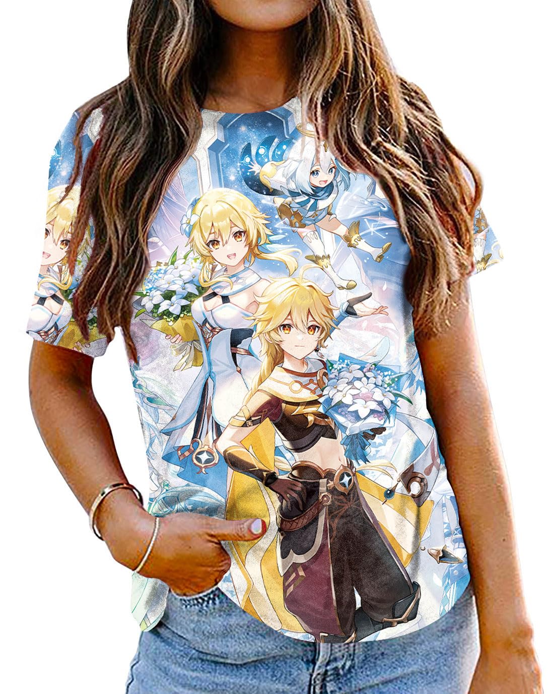 Genshin Impact T Shirt for Women, Hu Tao T Shirts with Short Sleeve for Unisex Fans,Vivid Durable Print Patterns