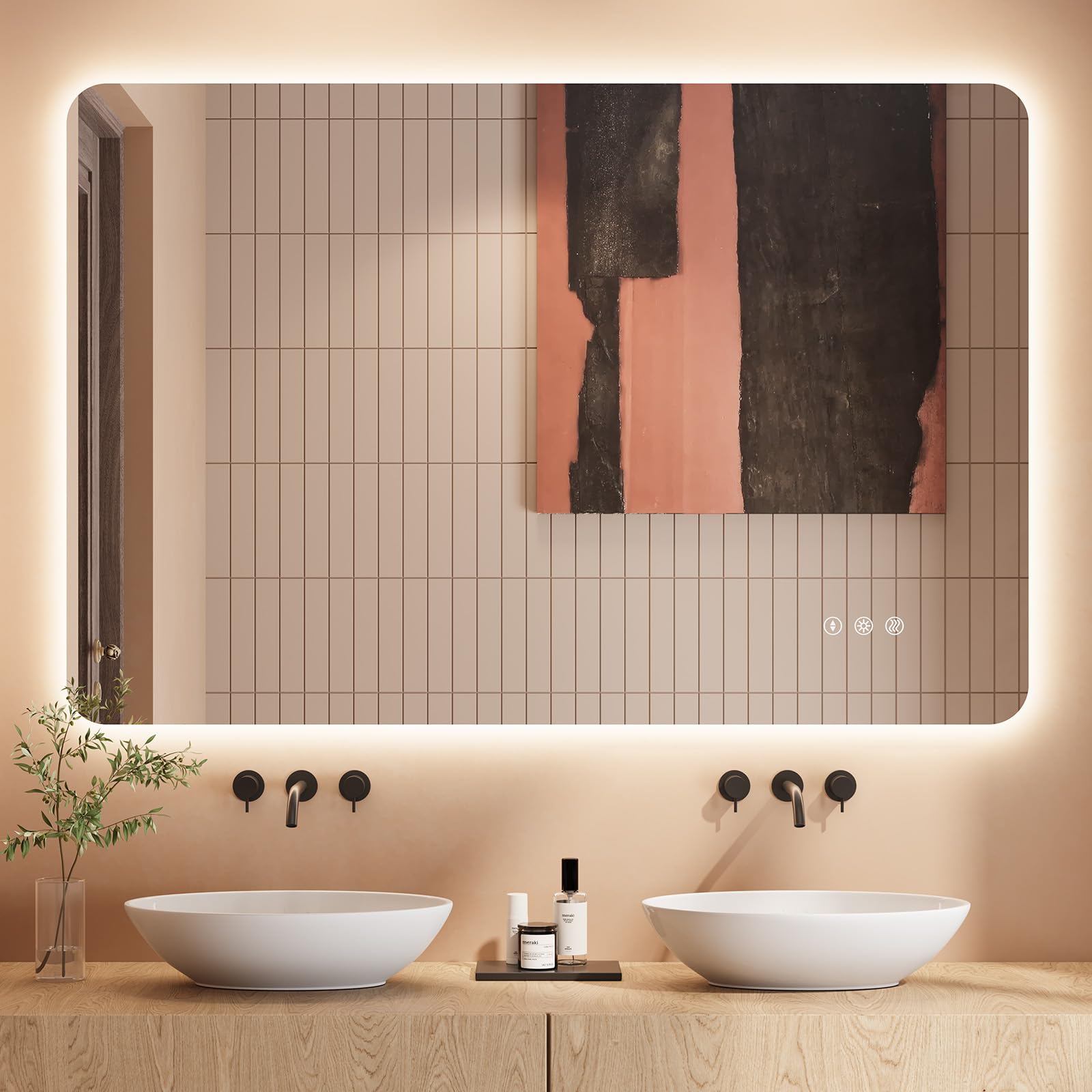 Dripex LED Bathroom Mirror with Lights, 800 * 1200 MM Light up Backlit Mirror Bathroom Anti Fog Illuminated Mirrors Dimmable Switch with 3 Colors,Horizontal/Vertical