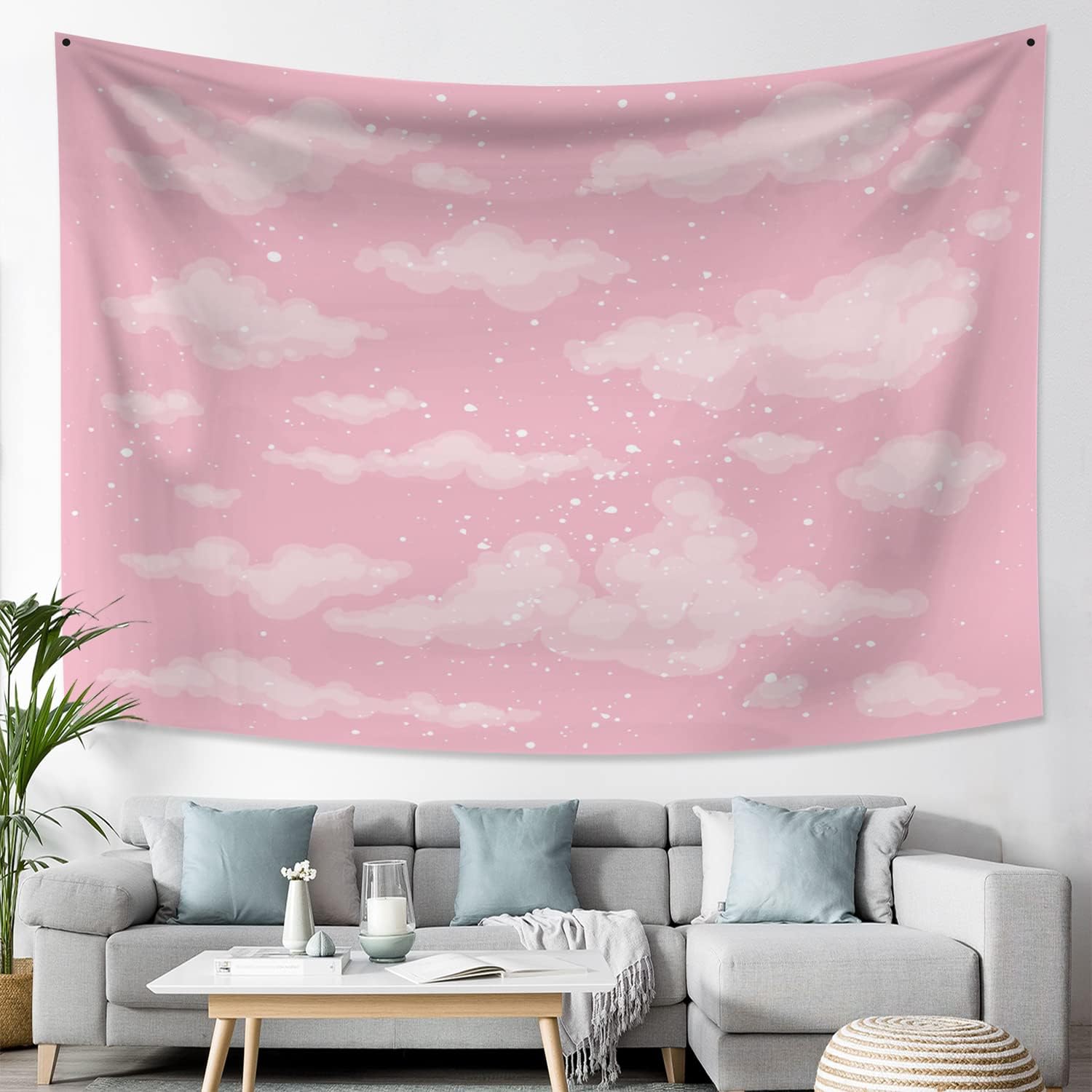 Tapiz de cielo rosa claro pastel, tapiz estético de nube blanca, tapiz de paisaje natural, tapiz para colgar en la pared para adolescentes, niñas,