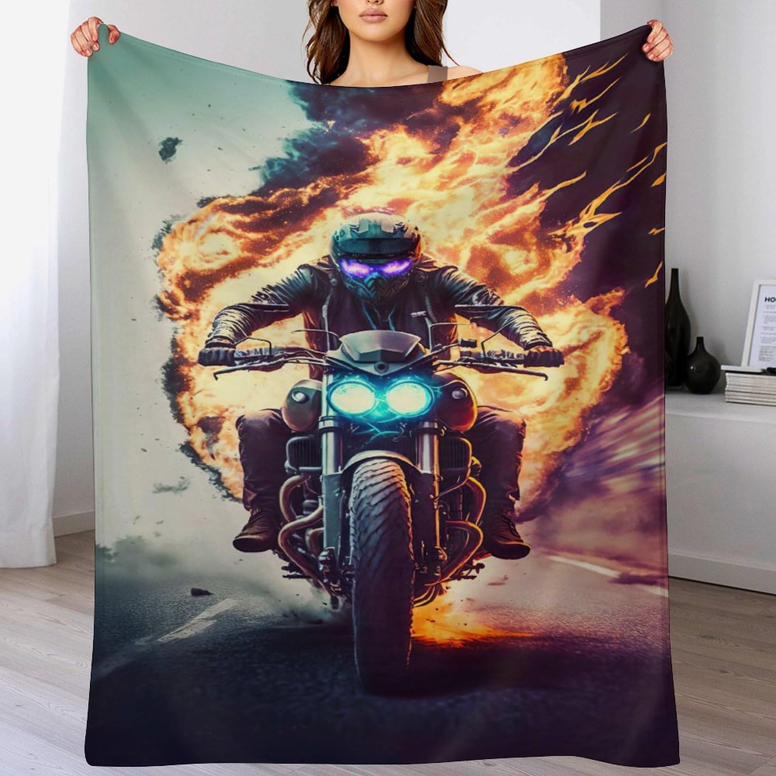 Couverture motif moto en flannel 130x180cm avec impression numérique 3D