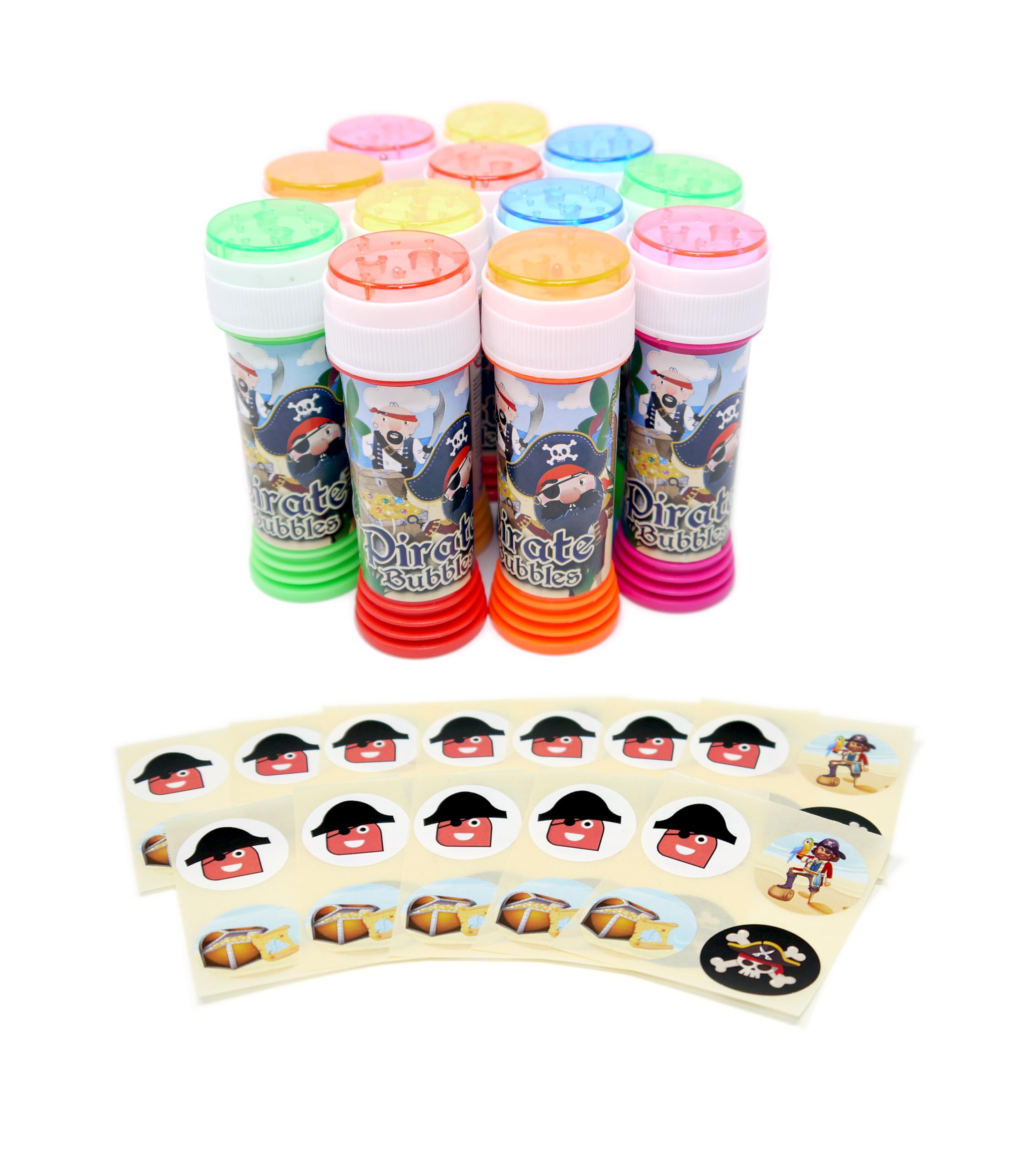 Anila's Themed Bubble Tubs with Wand & Stickers for Party Bag Fillers and Party Favours for Children -36 Pirate Bubble Tubs & 36 Sheets of Anila's Pirate Stickers. (Ideal for Children Aged 3-8) โ image 1