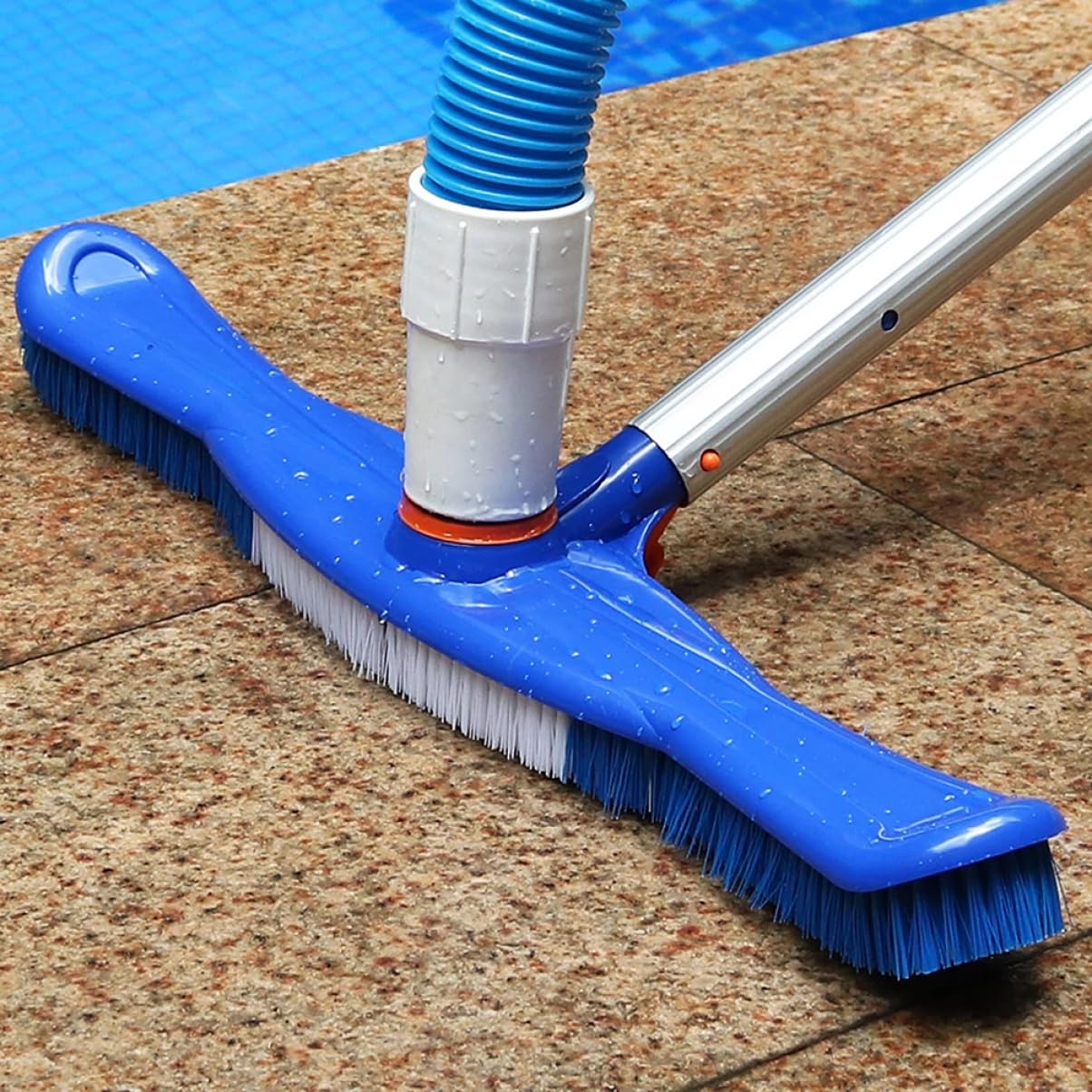 Brosse pour Piscine 20 Pouces en Plastique Aluminium Robuste | Brosse de Nettoyage, Bleu pour Sols et Parois, Ambiance Estivale, Raccord Stable