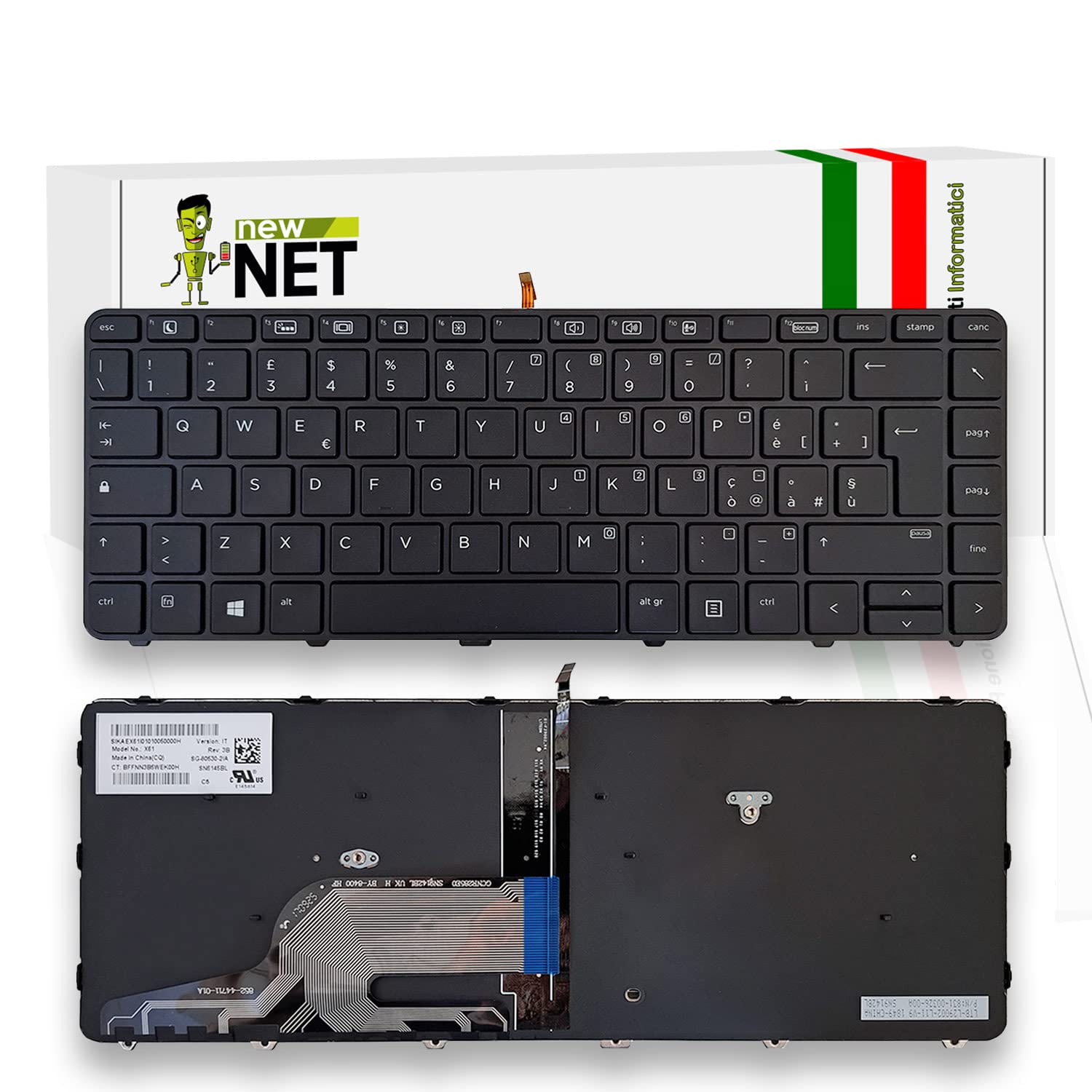 new net - Tastiera Compatibile con Notebook HP ProBook 11 G1 430 G3 430 G4 440 G3 440 G4 640 G2 640 G3 645 G2 645 G3 [Frame Nero - Retroilluminata - Layout ITA]