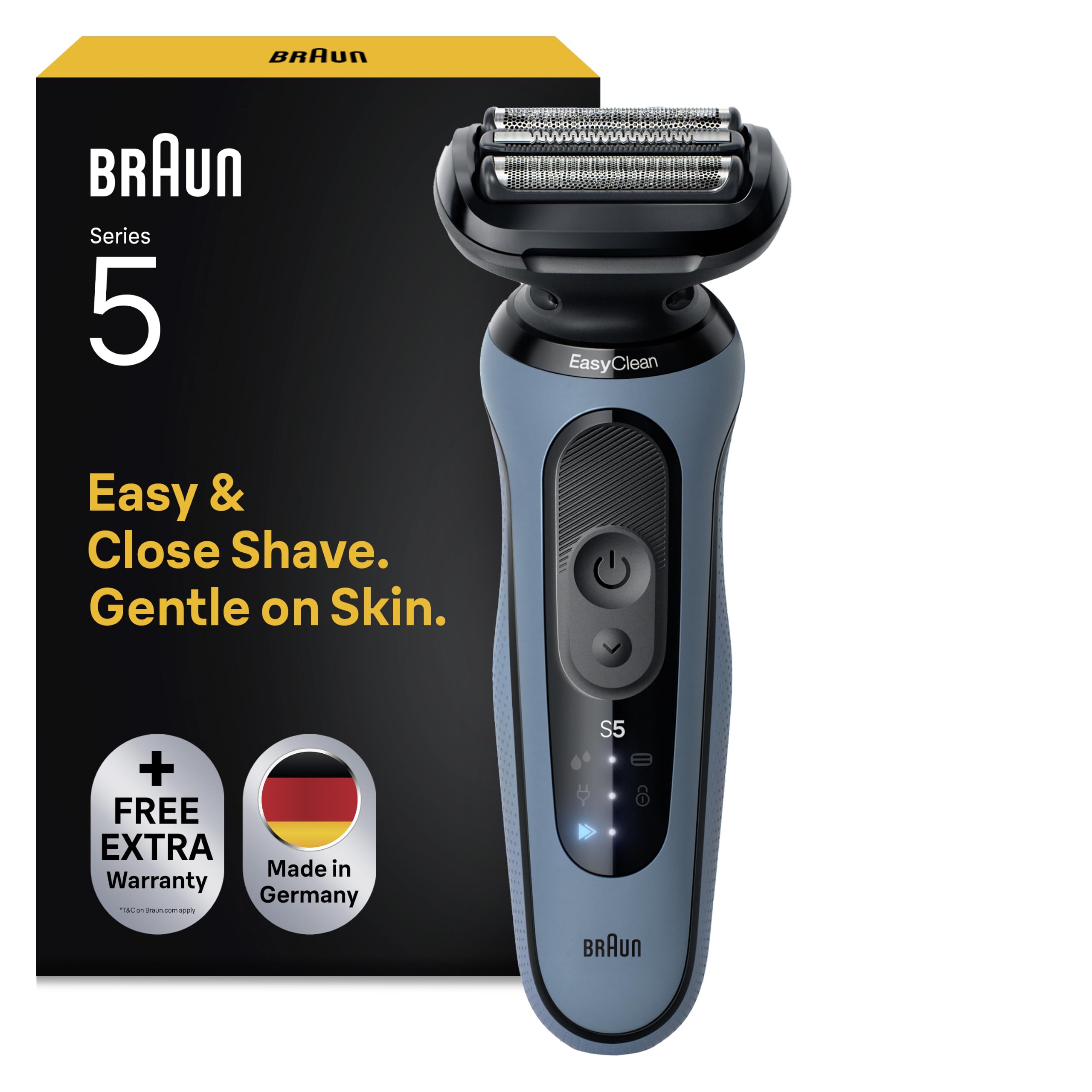 Braun Rasoir électrique pour homme Series 5, 52-A1000s, bleu - Rasoir électrique sans fil, tondeuse à barbe avec batterie de 50 min, étanche, fabriqué en Allemagne, avec capuchon de protection et