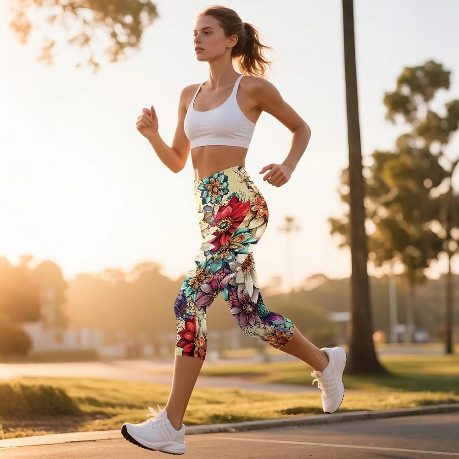 Capri Leggings for Women Hign Waist Elastic Breathable Plus Size Yoga Pants with Pockets for Workout or Casual Wear - Image 4