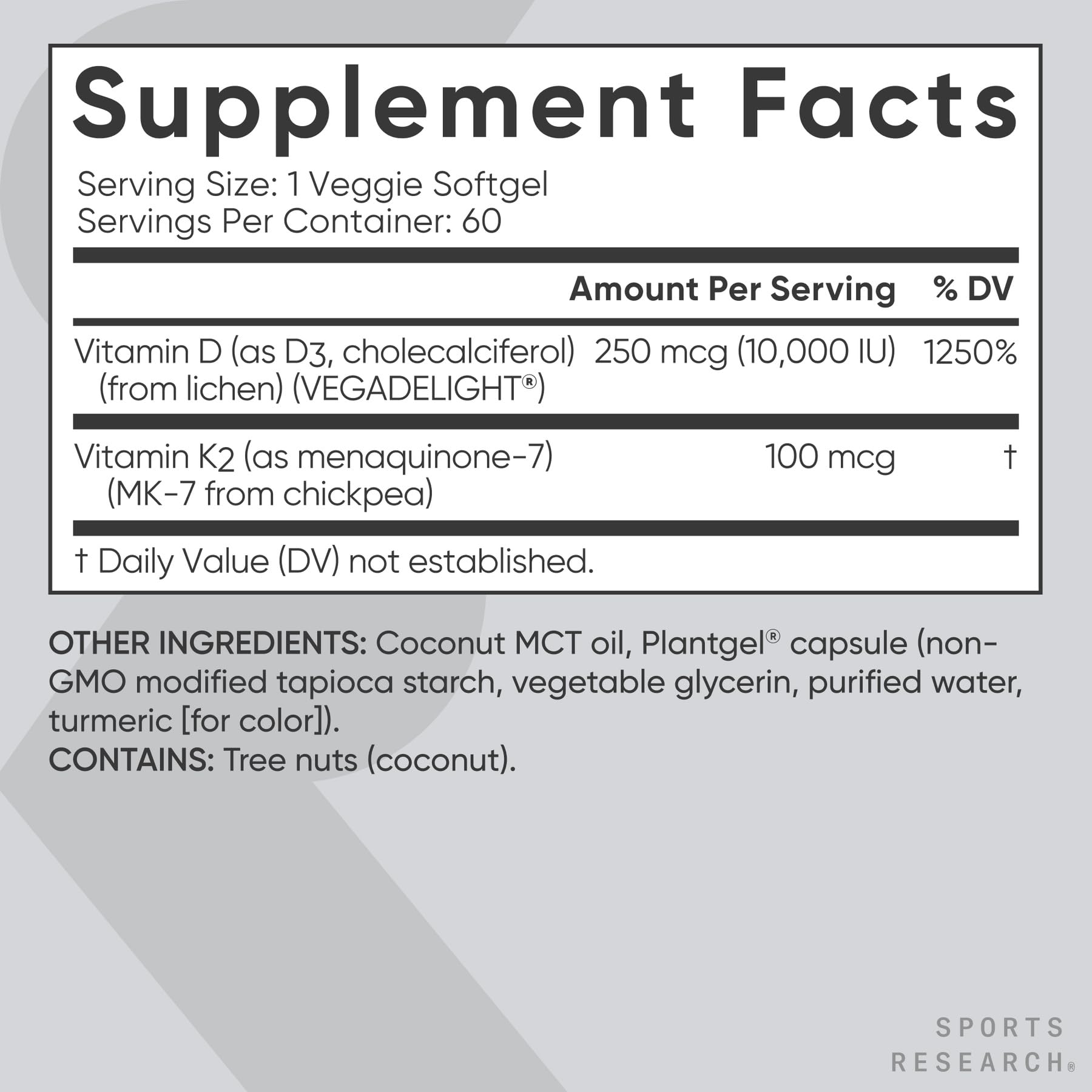 Sports Research® Vegan Vitamin D3 + K2 w/Coconut Oil, 60 Count Plantgels™ — Amazon image 5