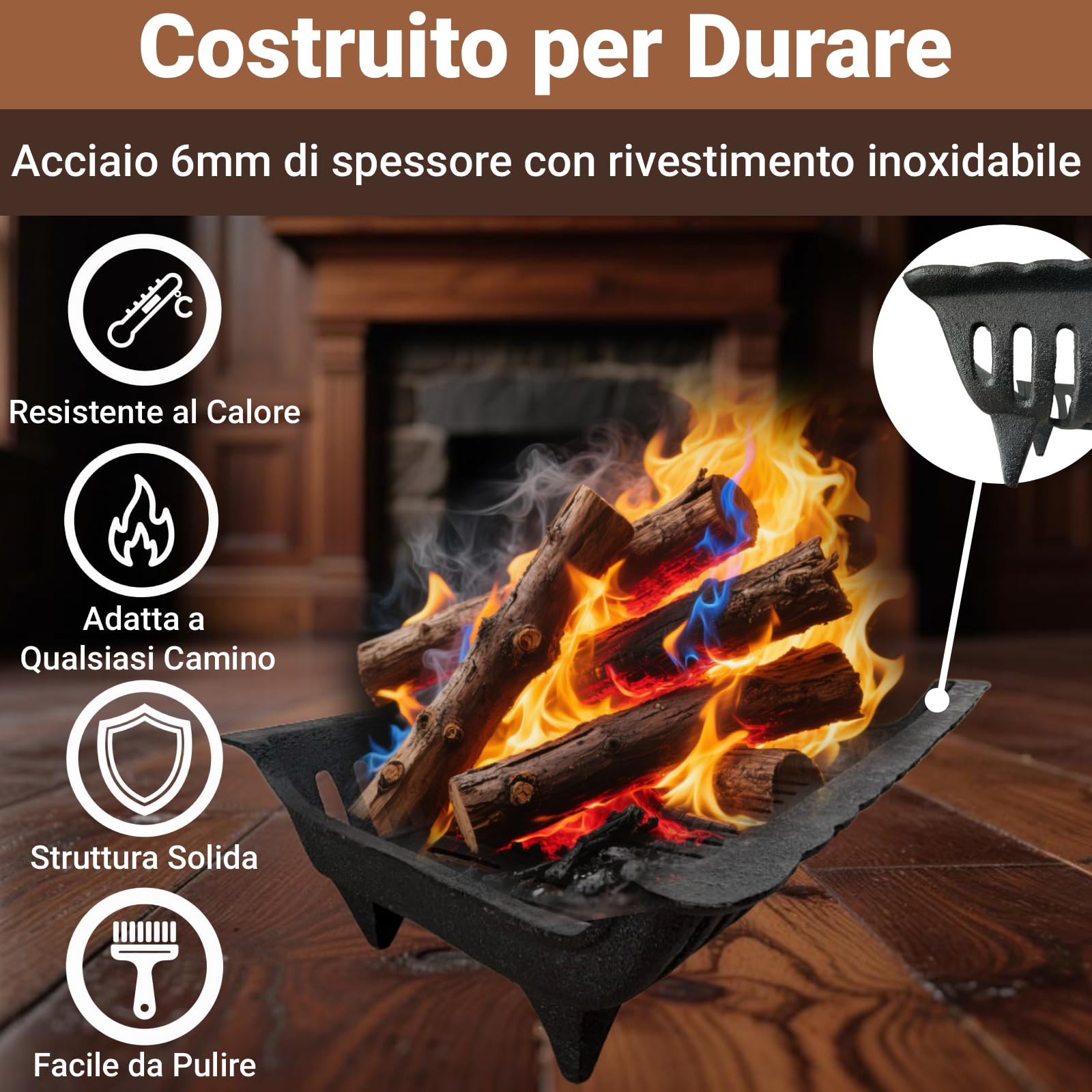 Amagabeli Griglia per camino Legna da ardere Porta legna In ghisa Interna Griglia di fuoco All'aperto Stufa a legna Supporto Supporto Nero