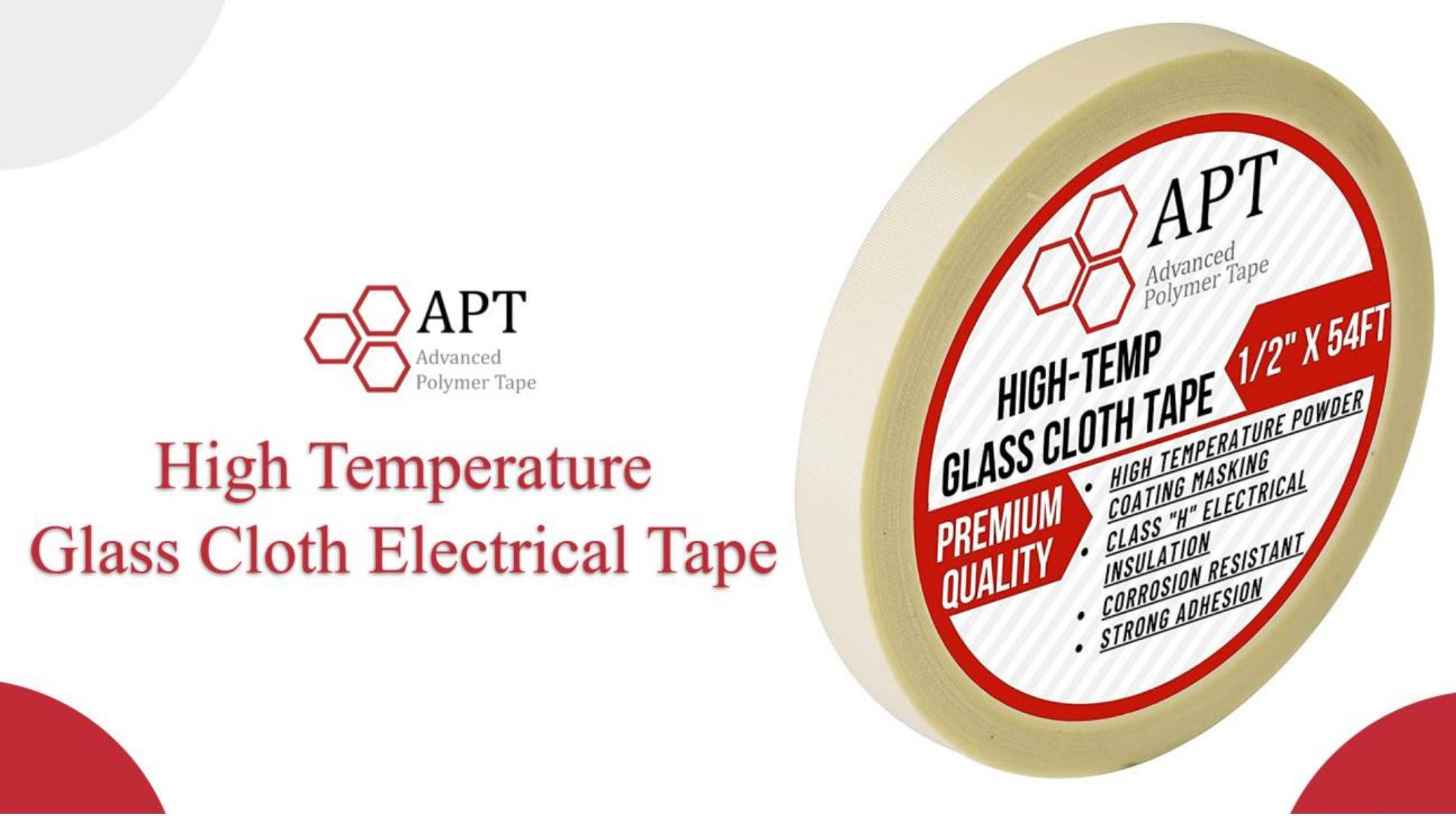 Image of APT Glass Cloth Electrical Tape, High Temperature Masking Tape, 260C. UL Listed, White Heat Resistant Tape. Ideal for Class H Electrical, Powder Coating, Sand Blasting (1 /2 inch x 54 Fts)
