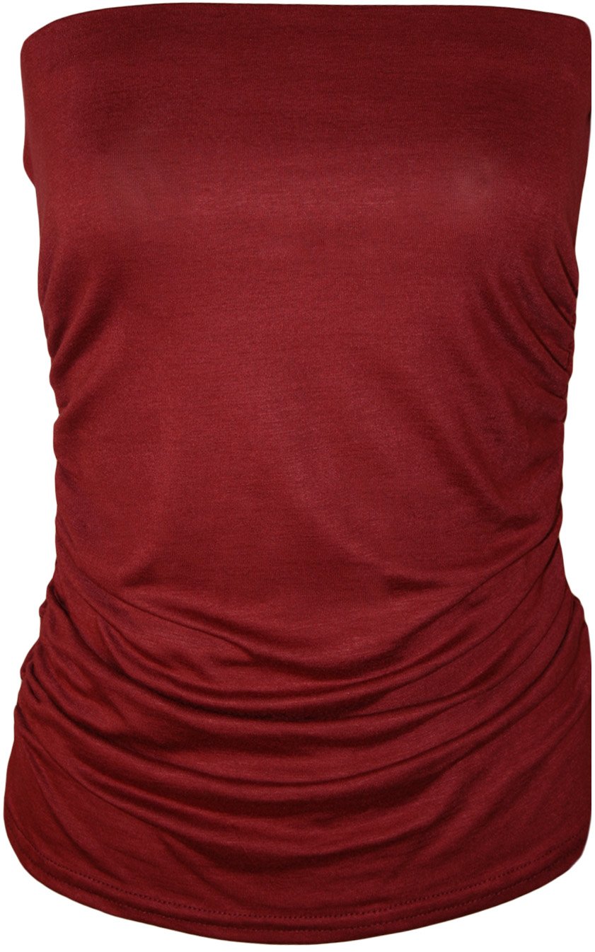 Wearall Women's Wine Plain Strapless Sleeveless Ruched Boob Tube Bandeau Top - 12-14